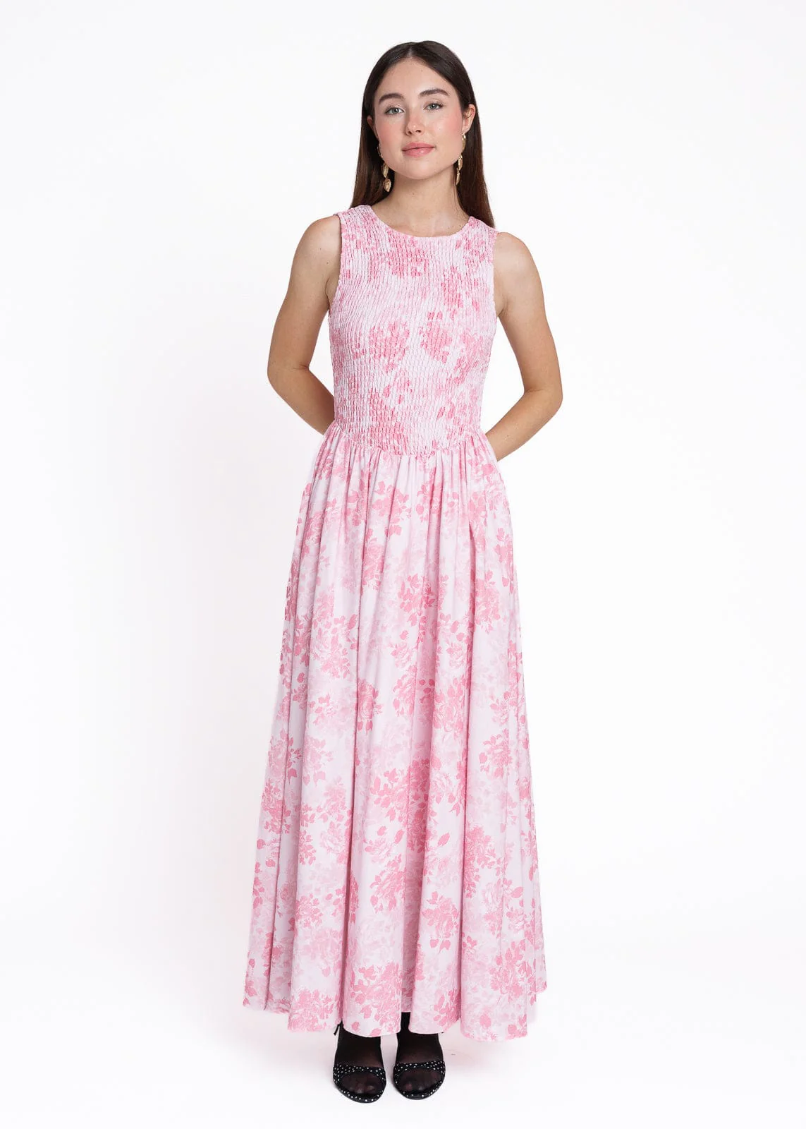 Camille Smocked Floral Maxi Dress - Pink - Image 3