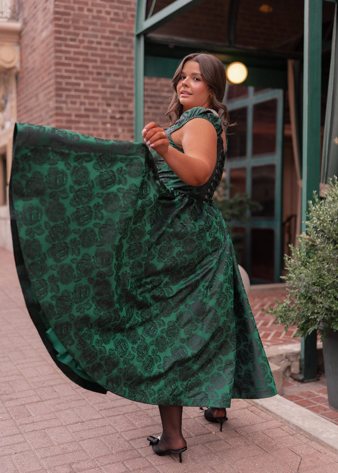 Campbell Floral Print Corset Midi Dress - Green - Image 11