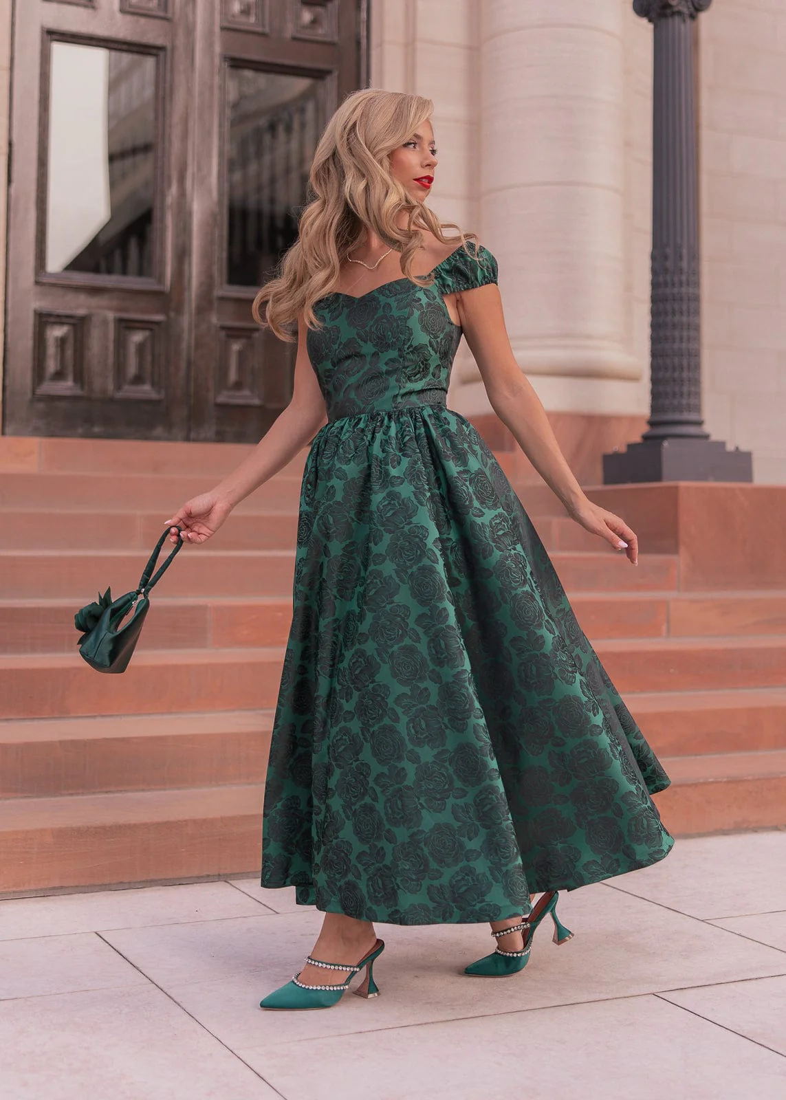 Campbell Floral Print Corset Midi Dress - Green - Image 8