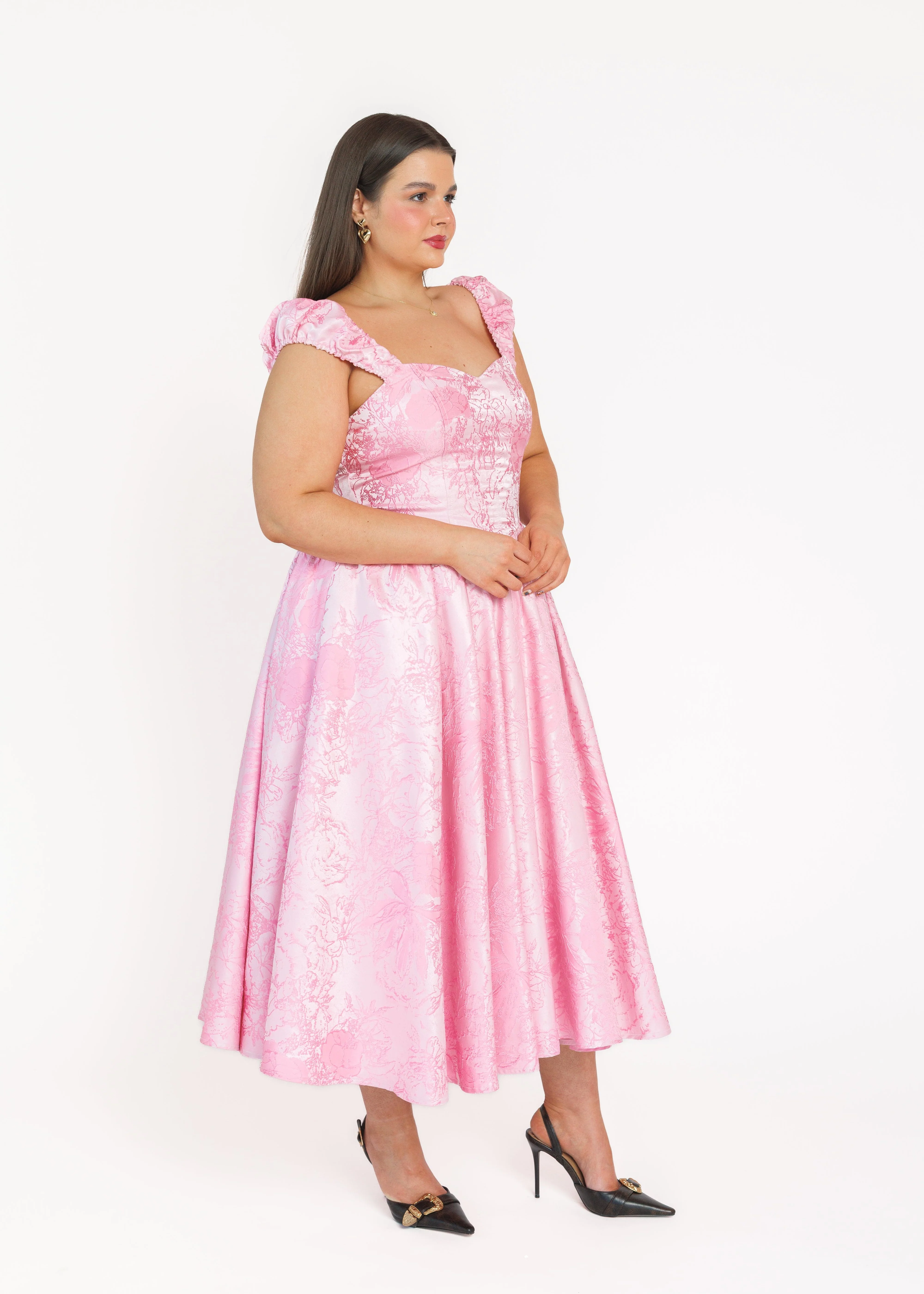 Carolyn A-Line Basque Waist Midi Dress - Pink - Image 6