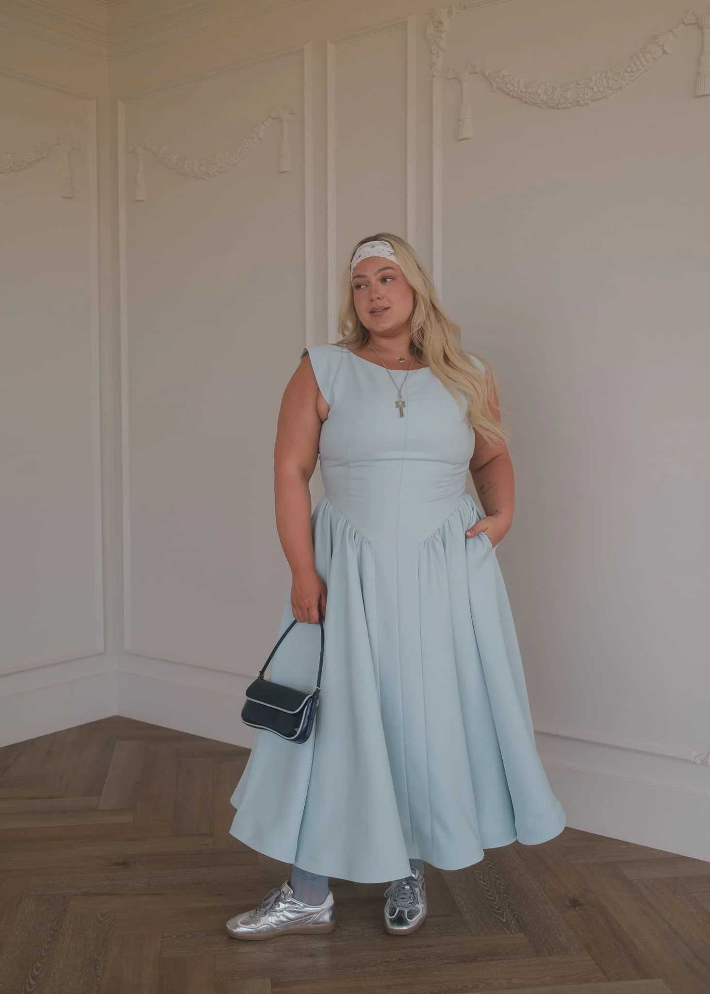 Diana Drop Waist Keyhole Back Dress - Light Blue - Image 14