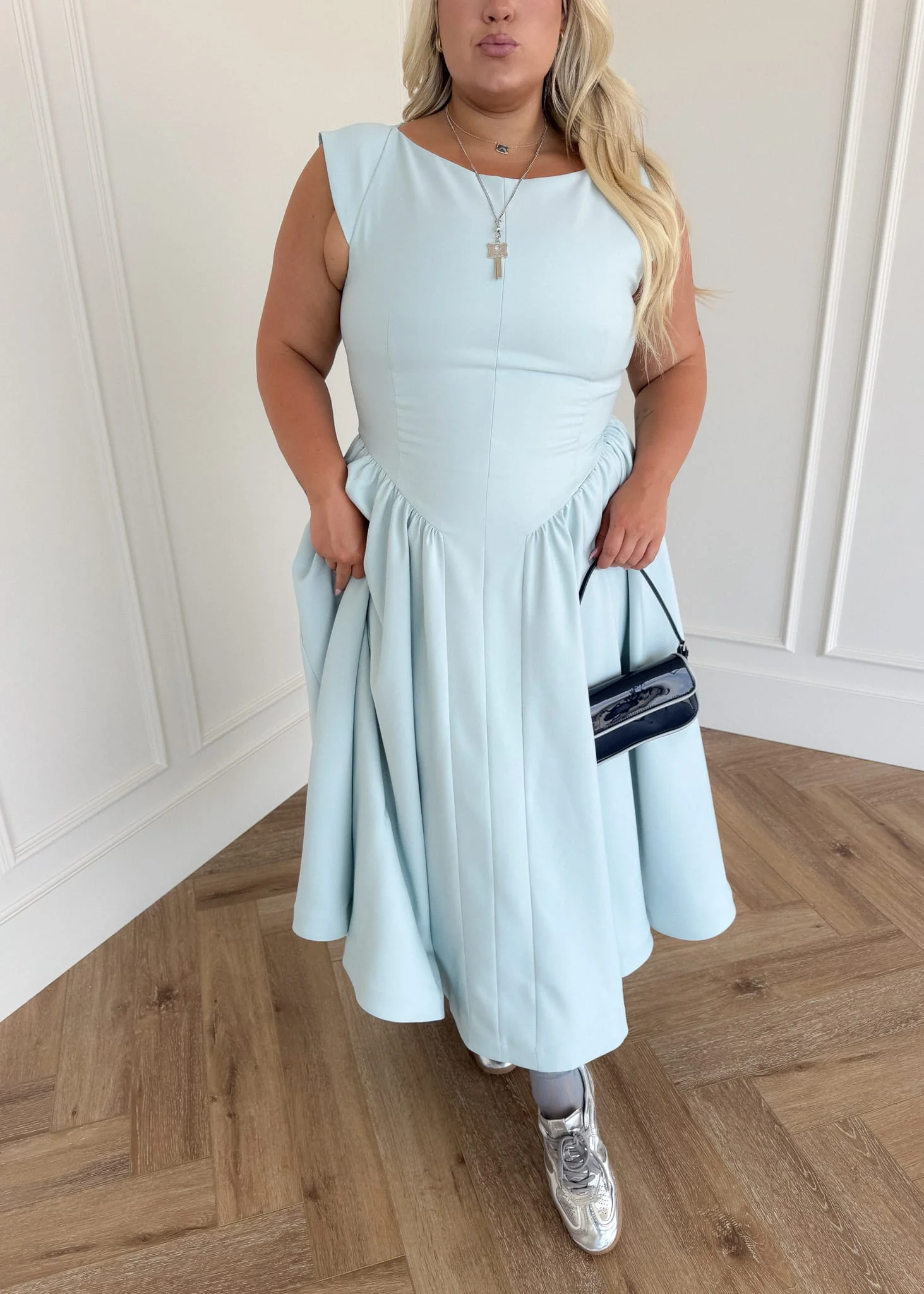 Diana Drop Waist Keyhole Back Dress - Light Blue - Image 4