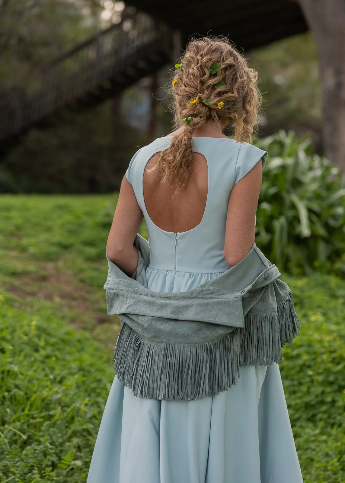 Diana Drop Waist Keyhole Back Dress - Light Blue - Image 5
