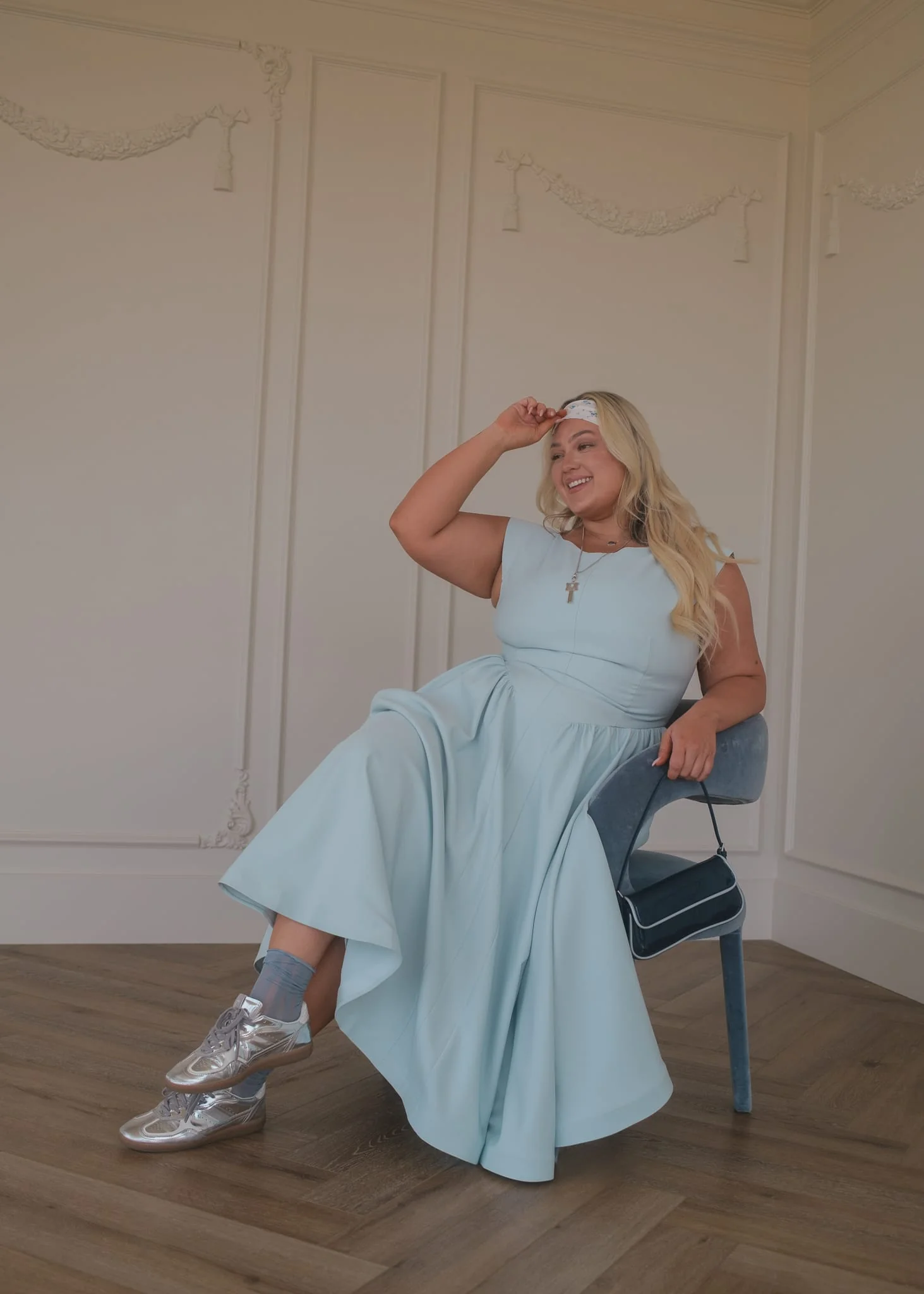 Diana Drop Waist Keyhole Back Dress - Light Blue - Image 8