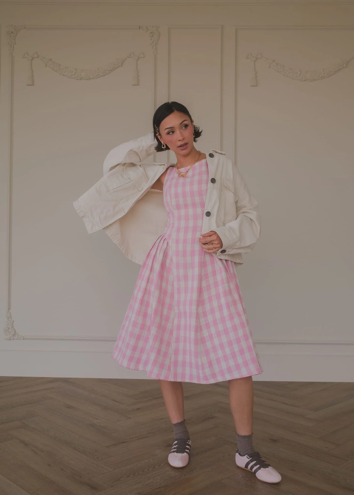 Elle Drop Waist Gingham Dress - Pink