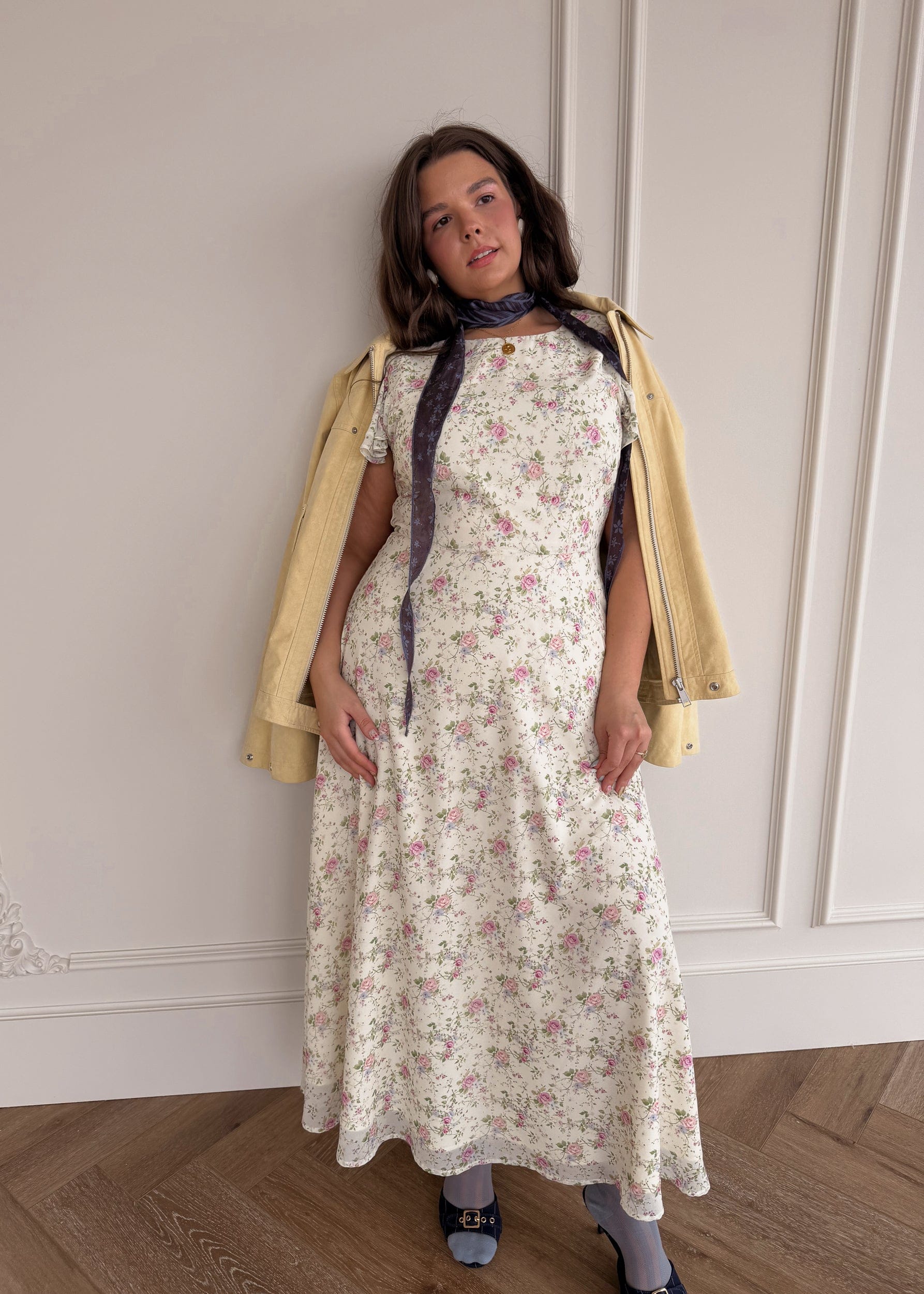 Elodie A-line Floral Midi Dress - Cream