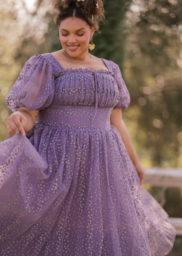 Everbloom Puff Sleeve Midi Dress in Purple - Image 6