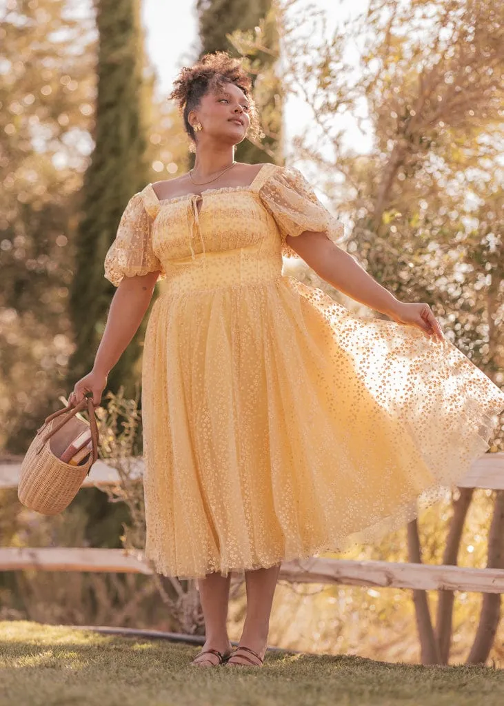 Everbloom Puff Sleeve Midi Dress in Yellow - Image 3