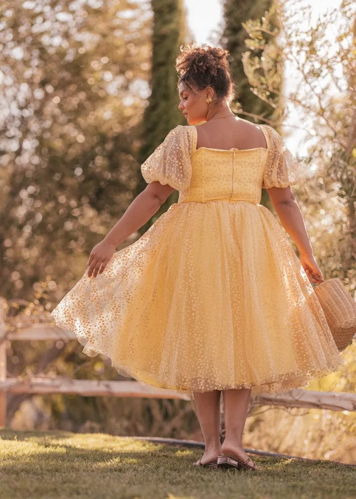 Everbloom Puff Sleeve Midi Dress in Yellow - Image 4
