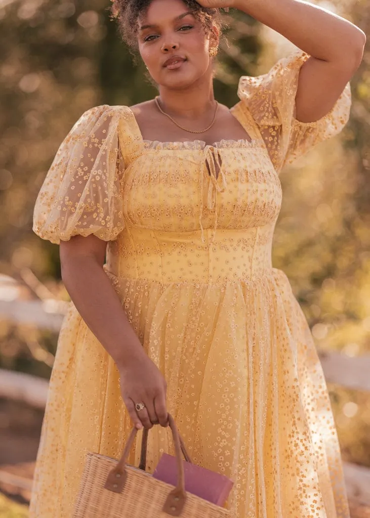 Everbloom Puff Sleeve Midi Dress in Yellow - Image 5