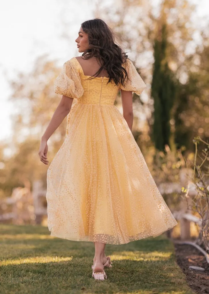 Everbloom Puff Sleeve Midi Dress in Yellow - Image 8