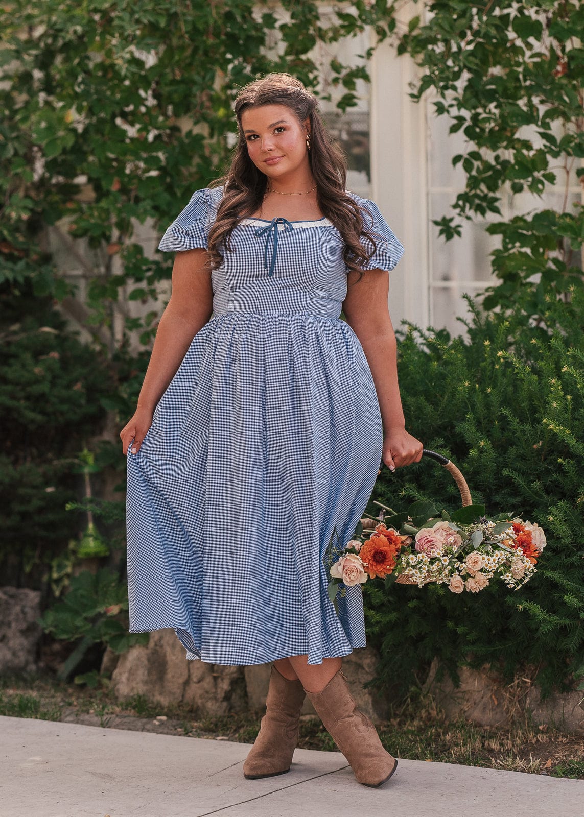Giselle Micro Gingham Print Dress - Blue - Image 3