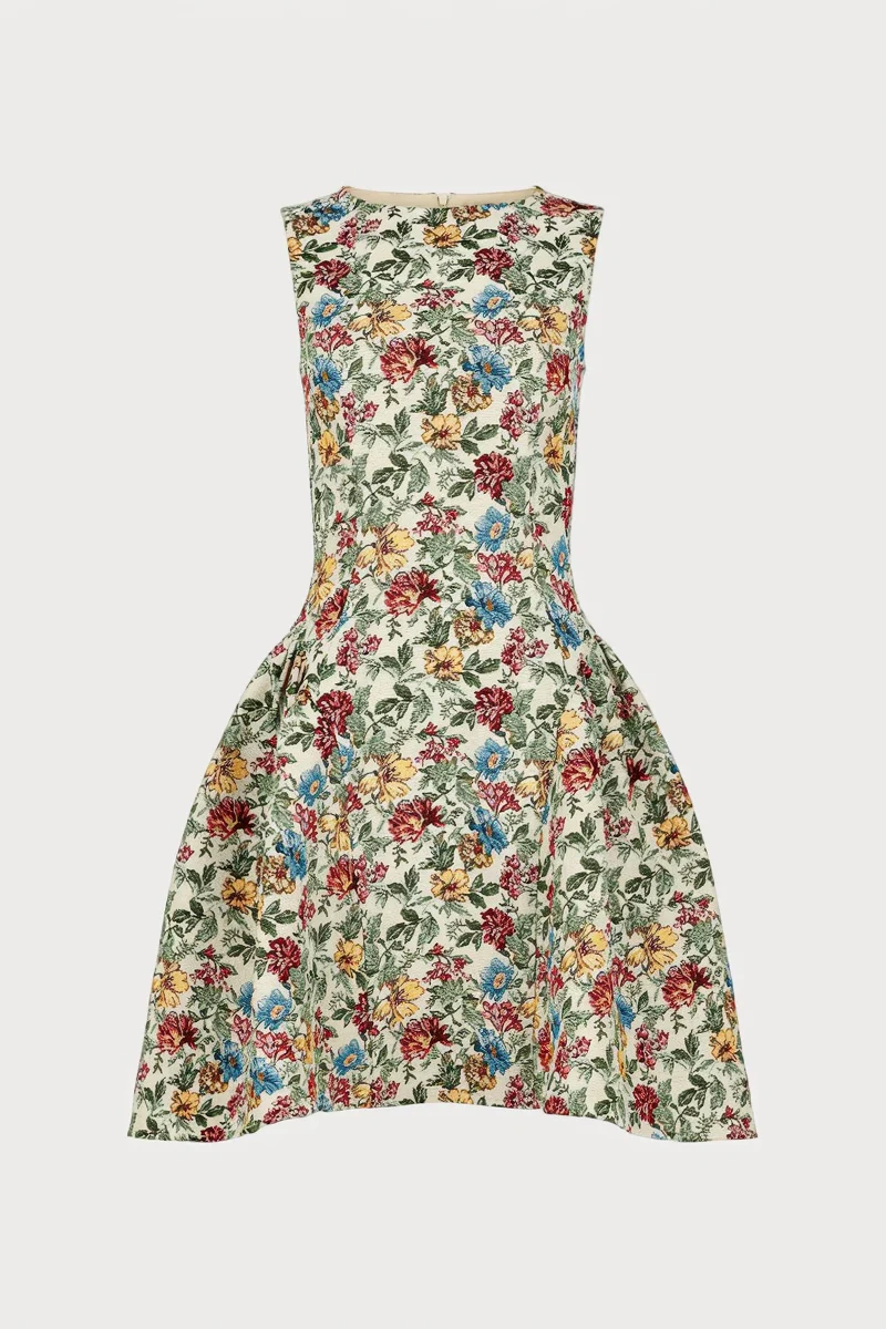 Hazel Drop Waist Floral Mini Dress - Cream - Image 2
