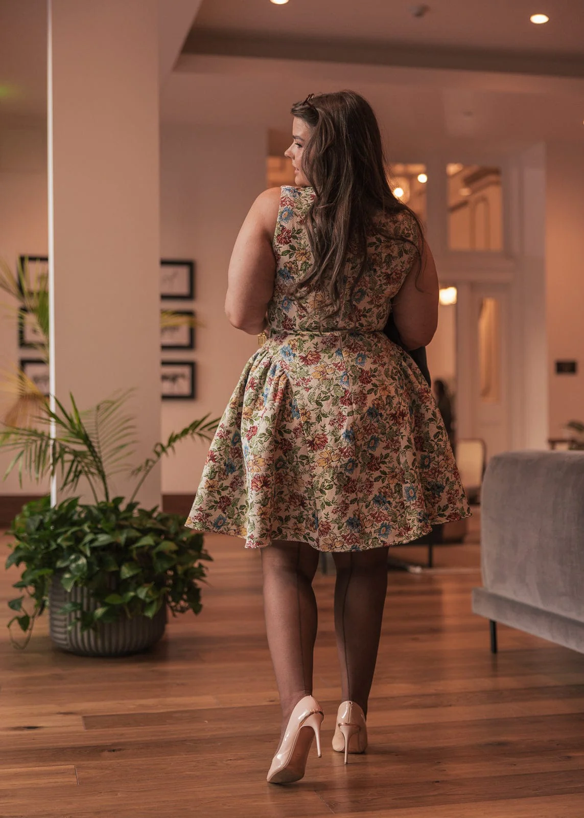 Hazel Drop Waist Floral Mini Dress - Cream - Image 6