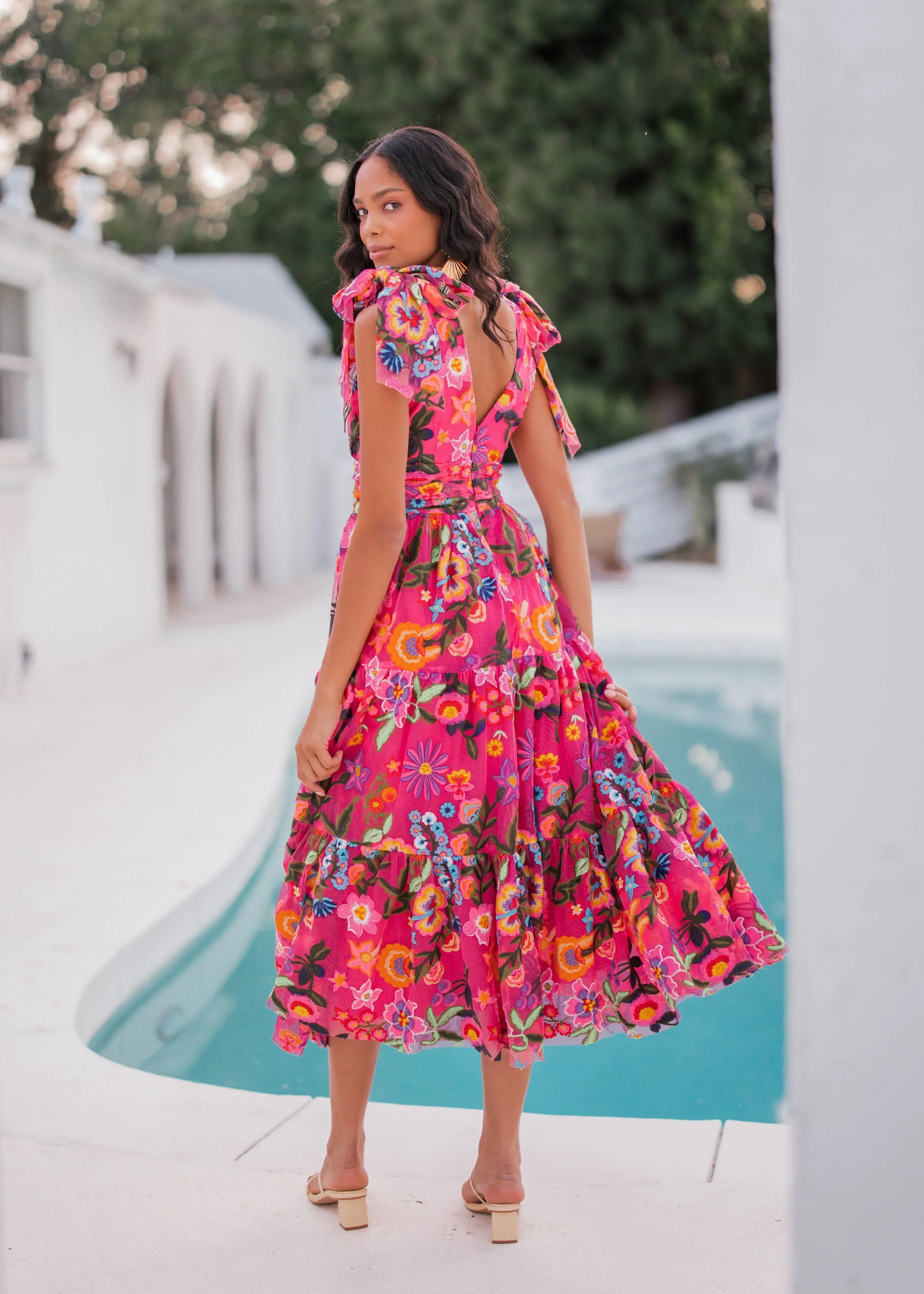 Hibiscus Sleeveless Empire Waist Midi Dress - Image 8