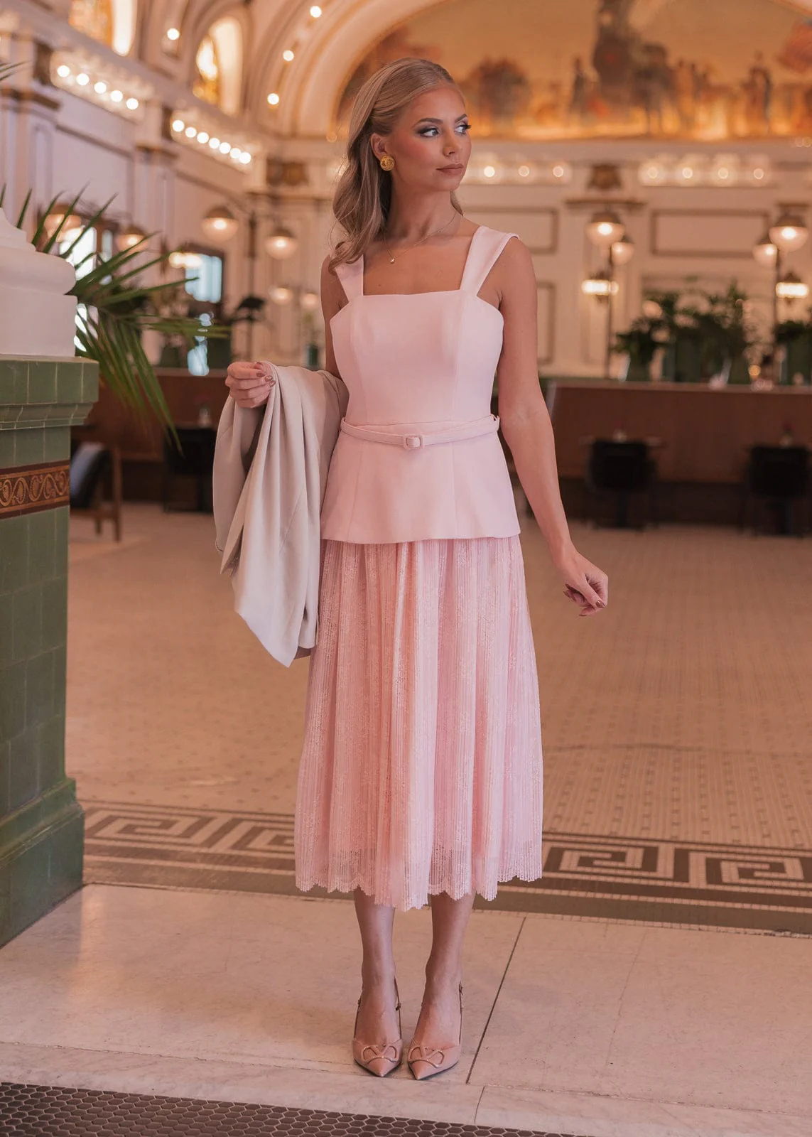 Jackie Peplum Belted Dress - Pink - Image 5
