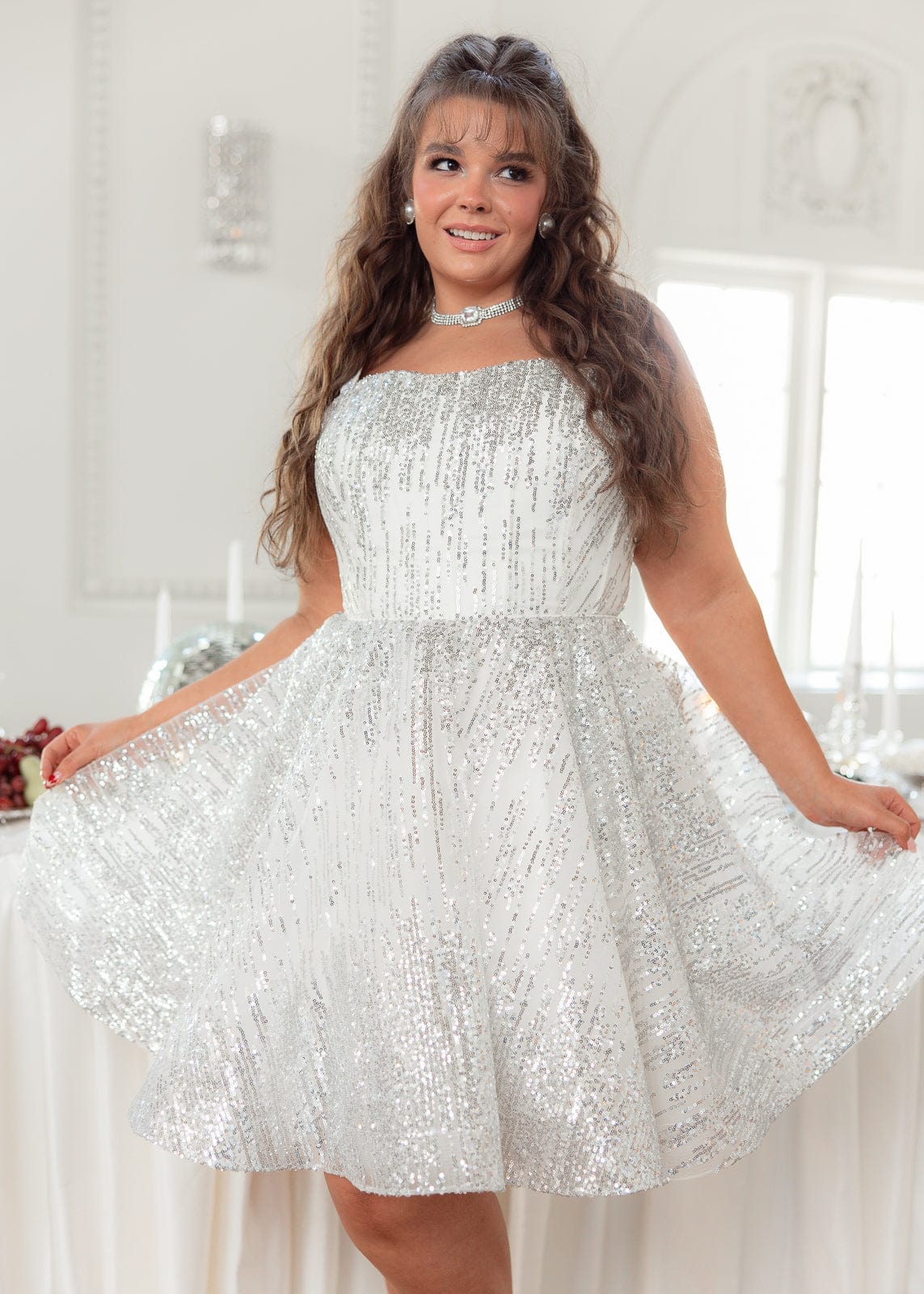 Jules Sequin A-line Mini Dress - Silver - Image 11