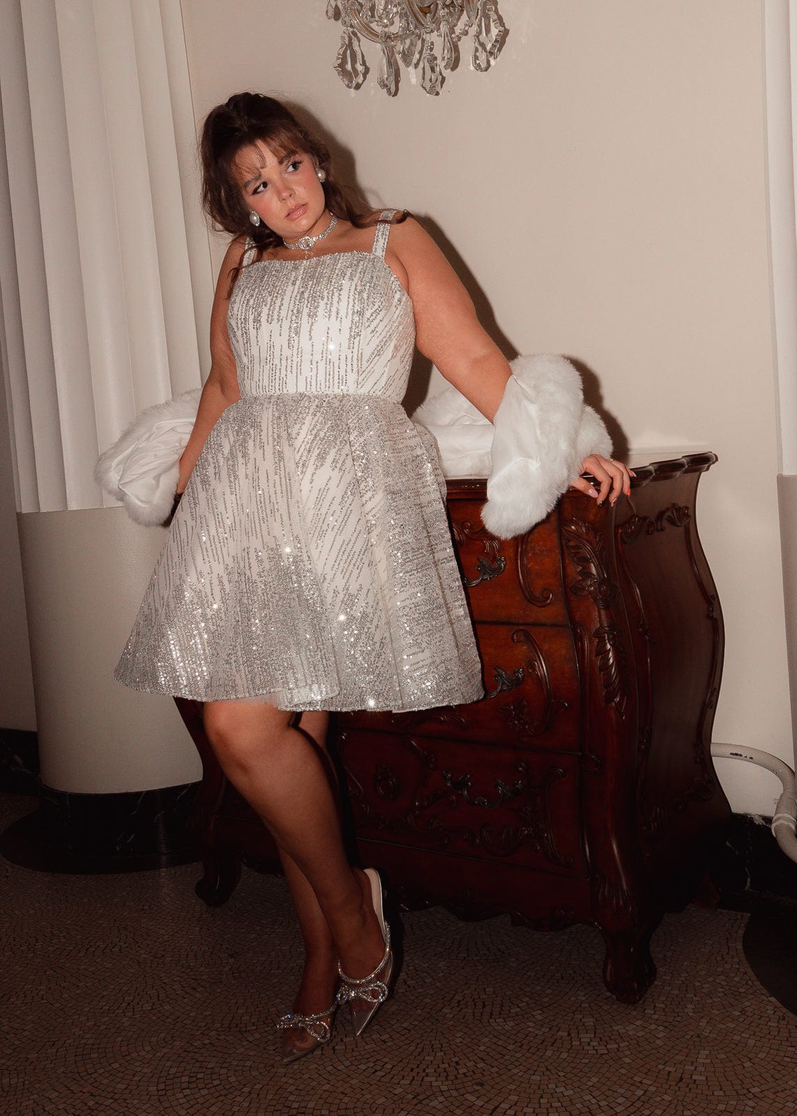 Jules Sequin A-line Mini Dress - Silver - Image 8