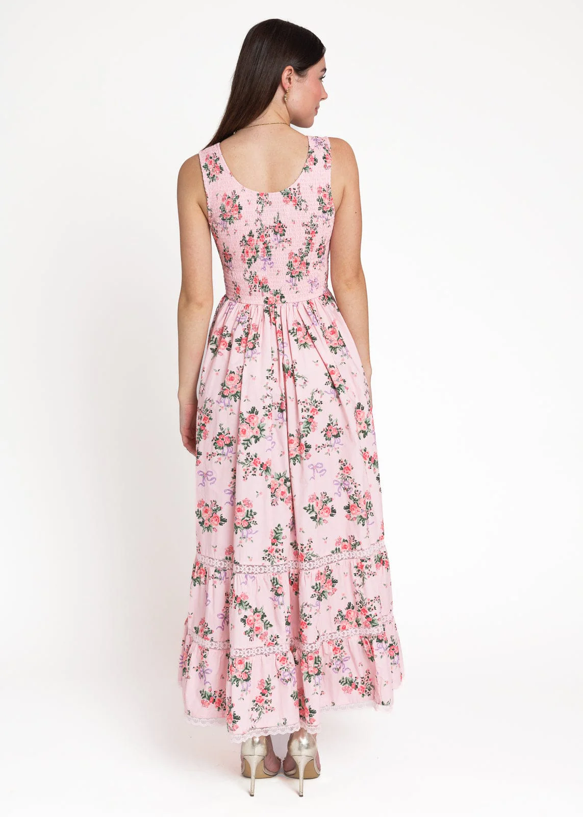 Juliette Floral Bow Print Maxi Dress - Pink - Image 10