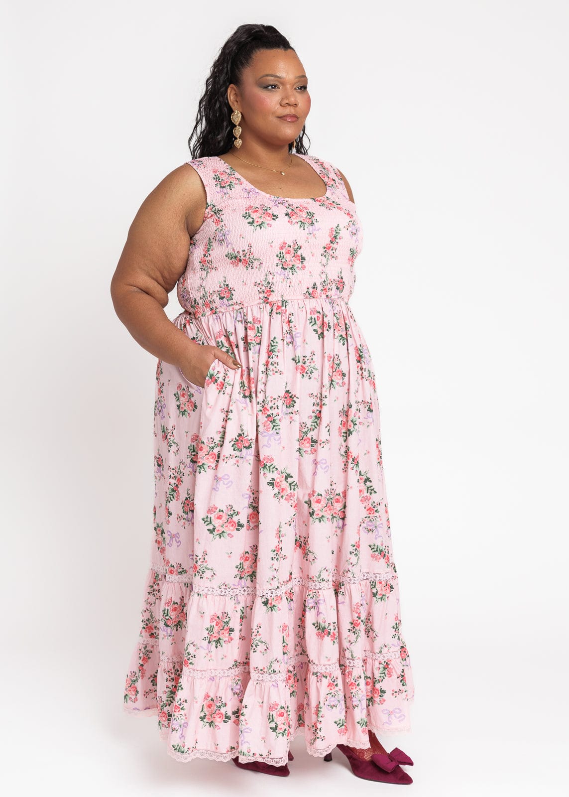 Juliette Floral Bow Print Maxi Dress - Pink - Image 11