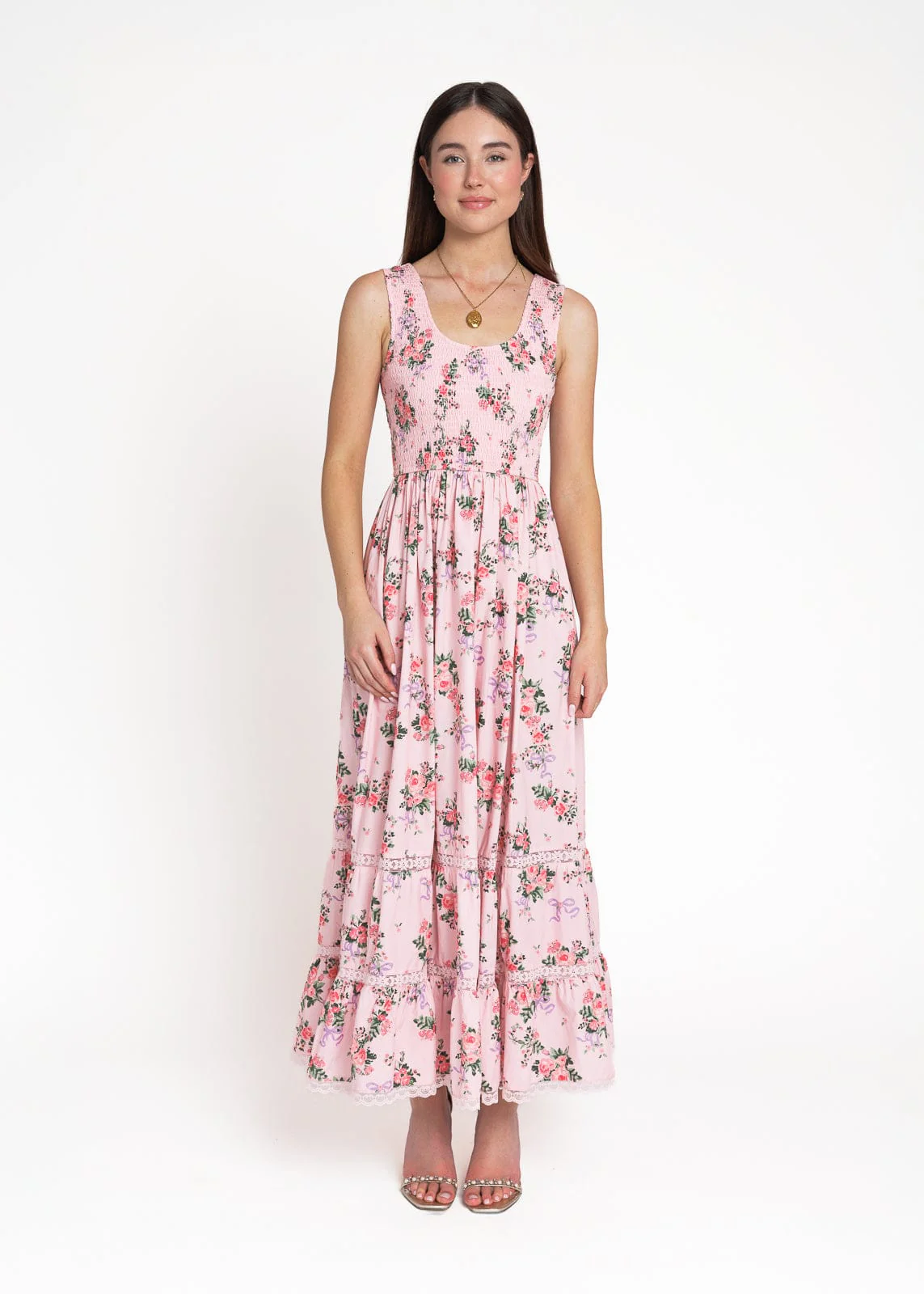 Juliette Floral Bow Print Maxi Dress - Pink - Image 6