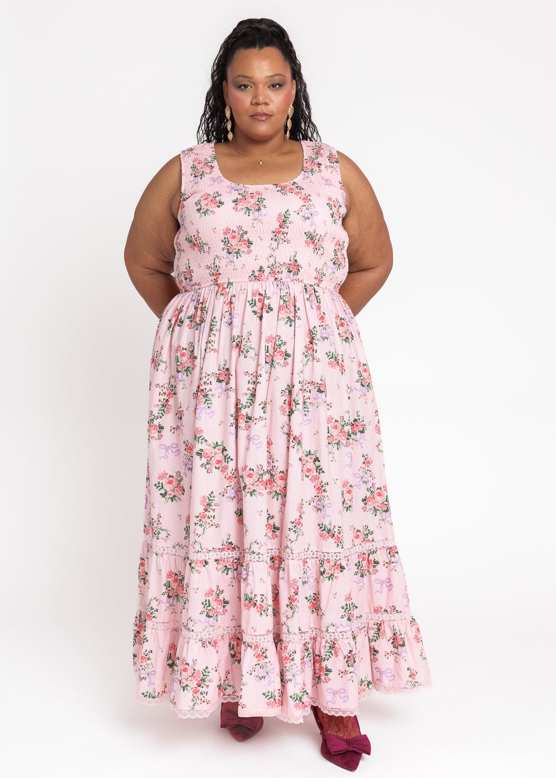 Juliette Floral Bow Print Maxi Dress - Pink - Image 7
