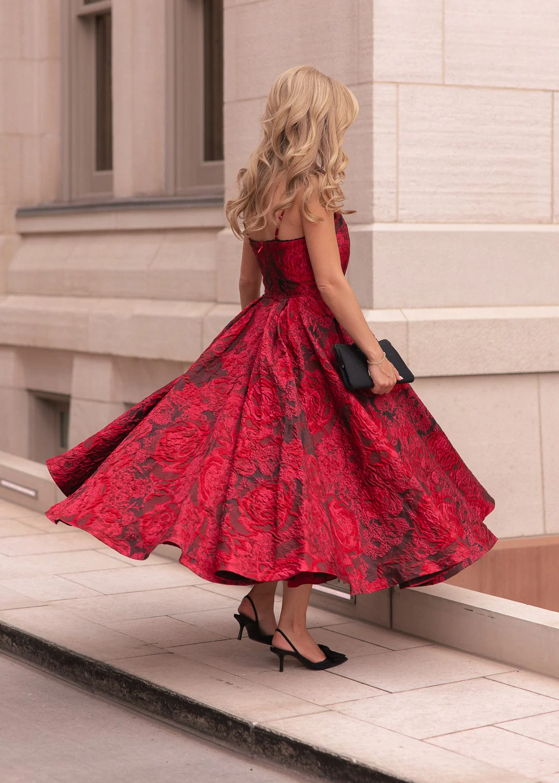 Kelly A-line Jacquard Midi Dress - Red - Image 7