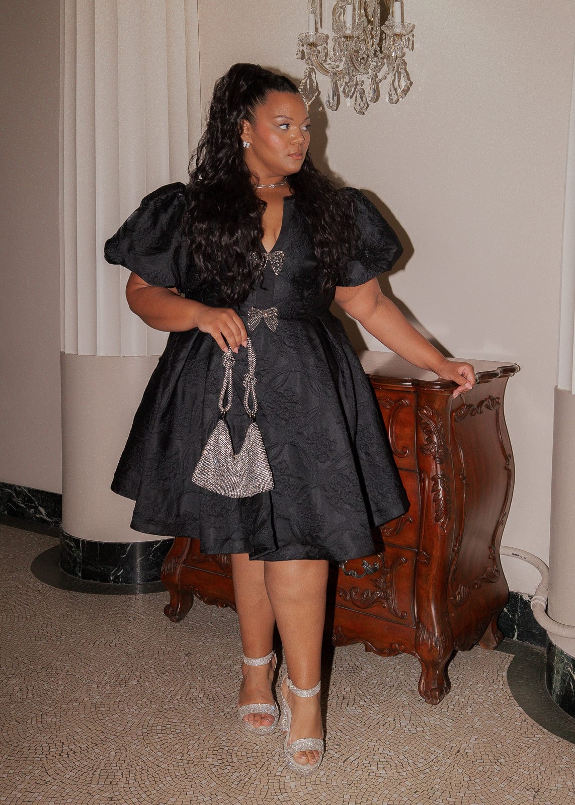 Lennon Jacquard Knee Length Dress - Black - Image 5