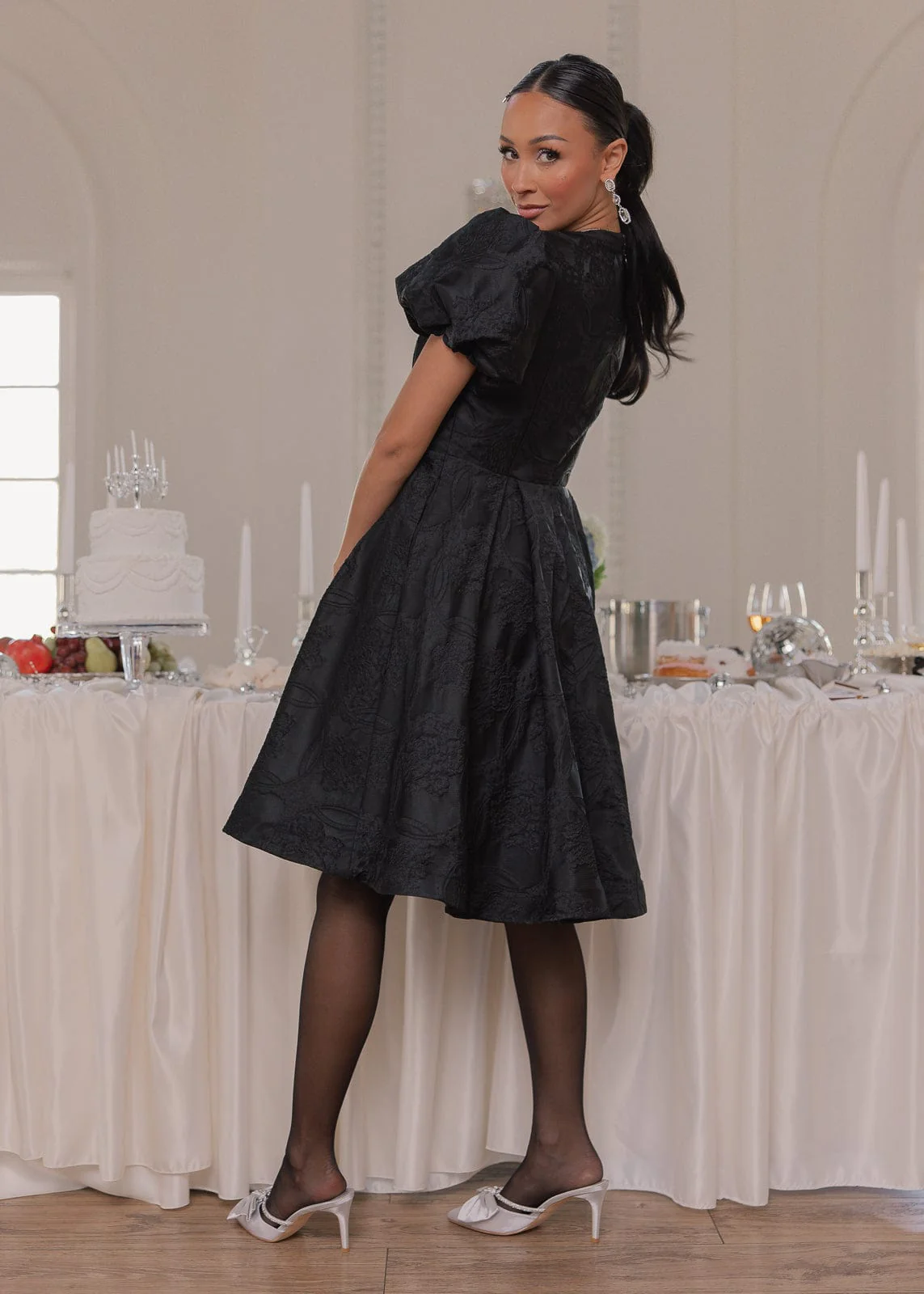 Lennon Jacquard Knee Length Dress - Black - Image 6