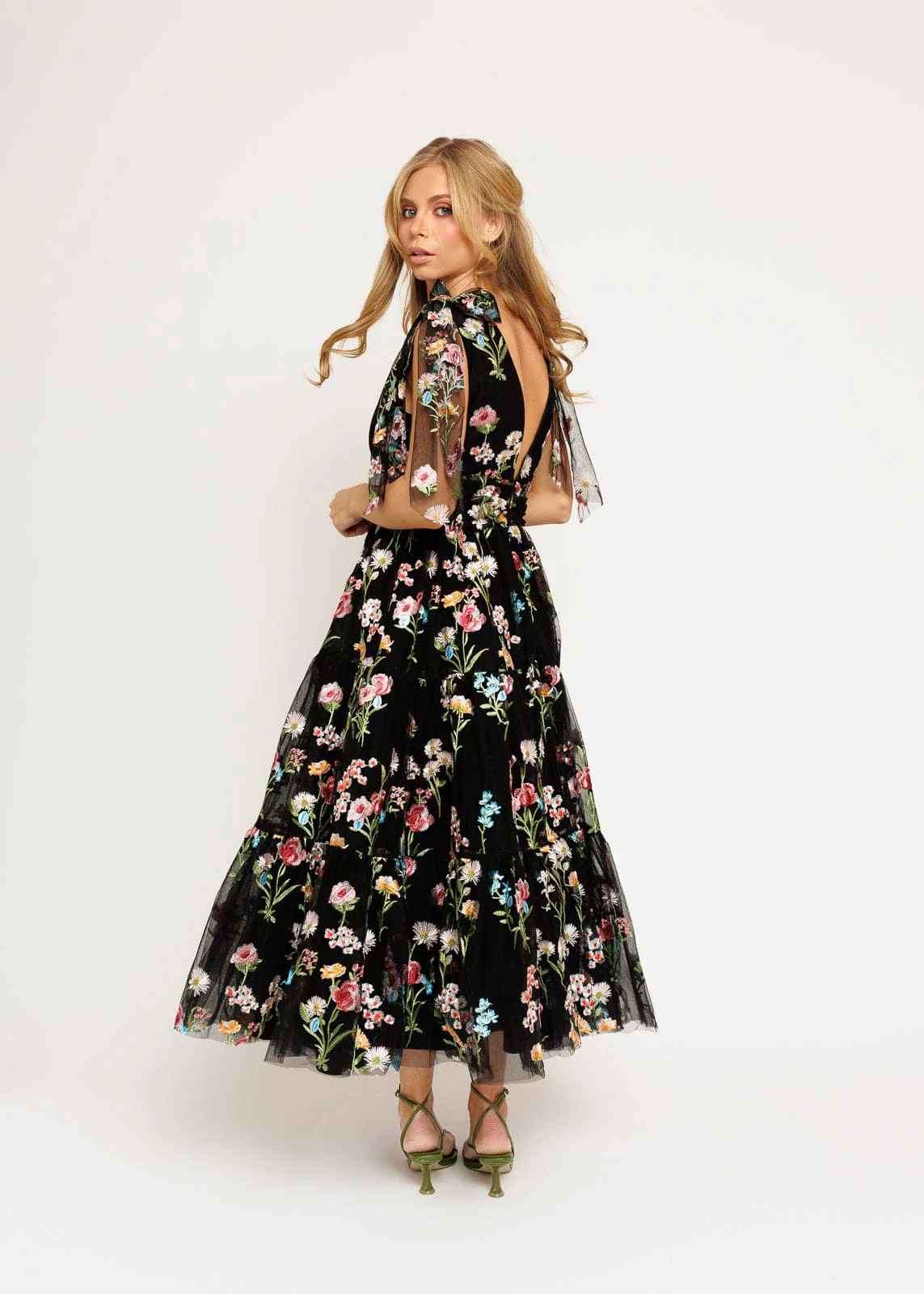 Margaret Floral Embroidered Midi Dress Black - Image 5