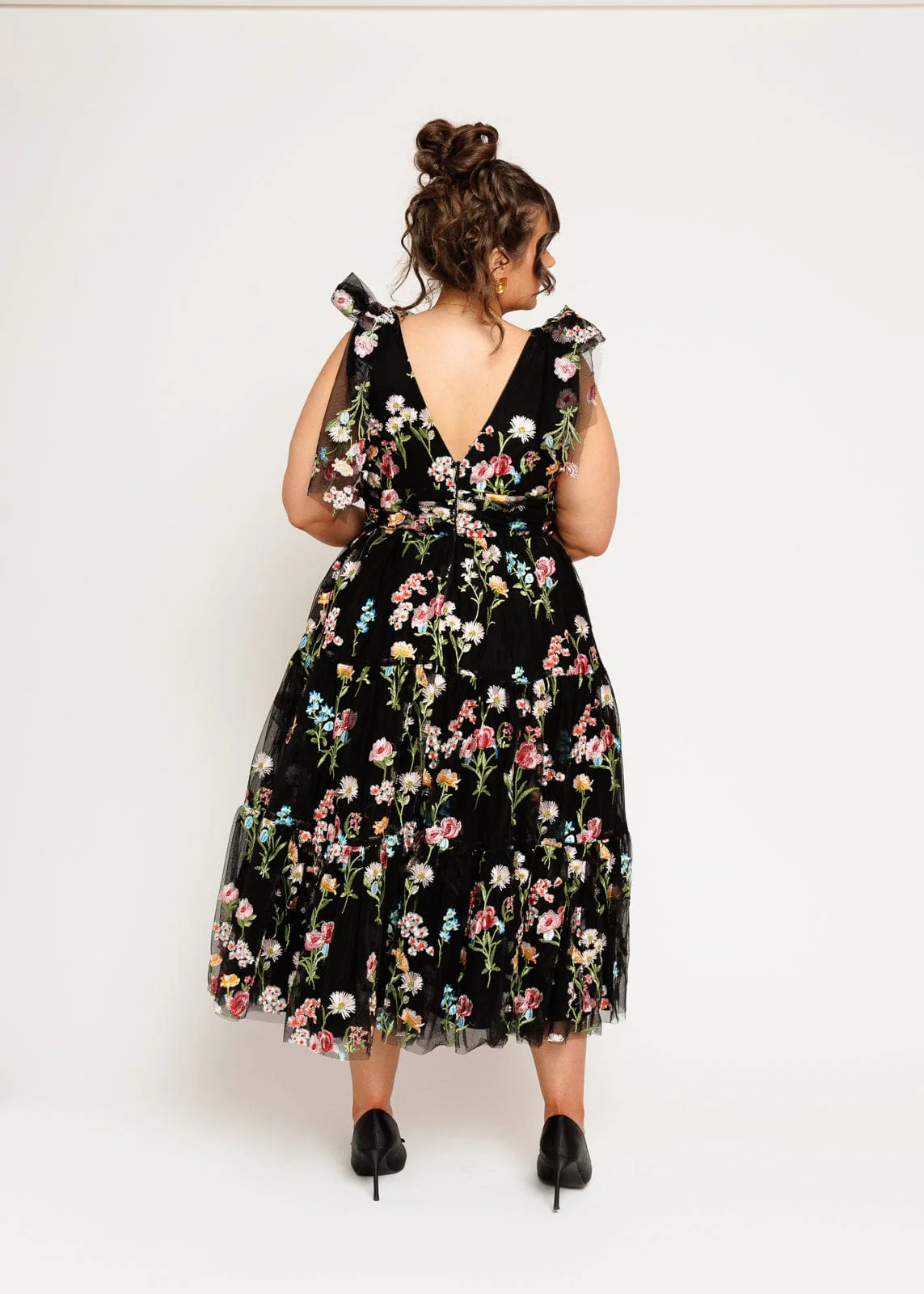 Margaret Floral Embroidered Midi Dress Black - Image 7