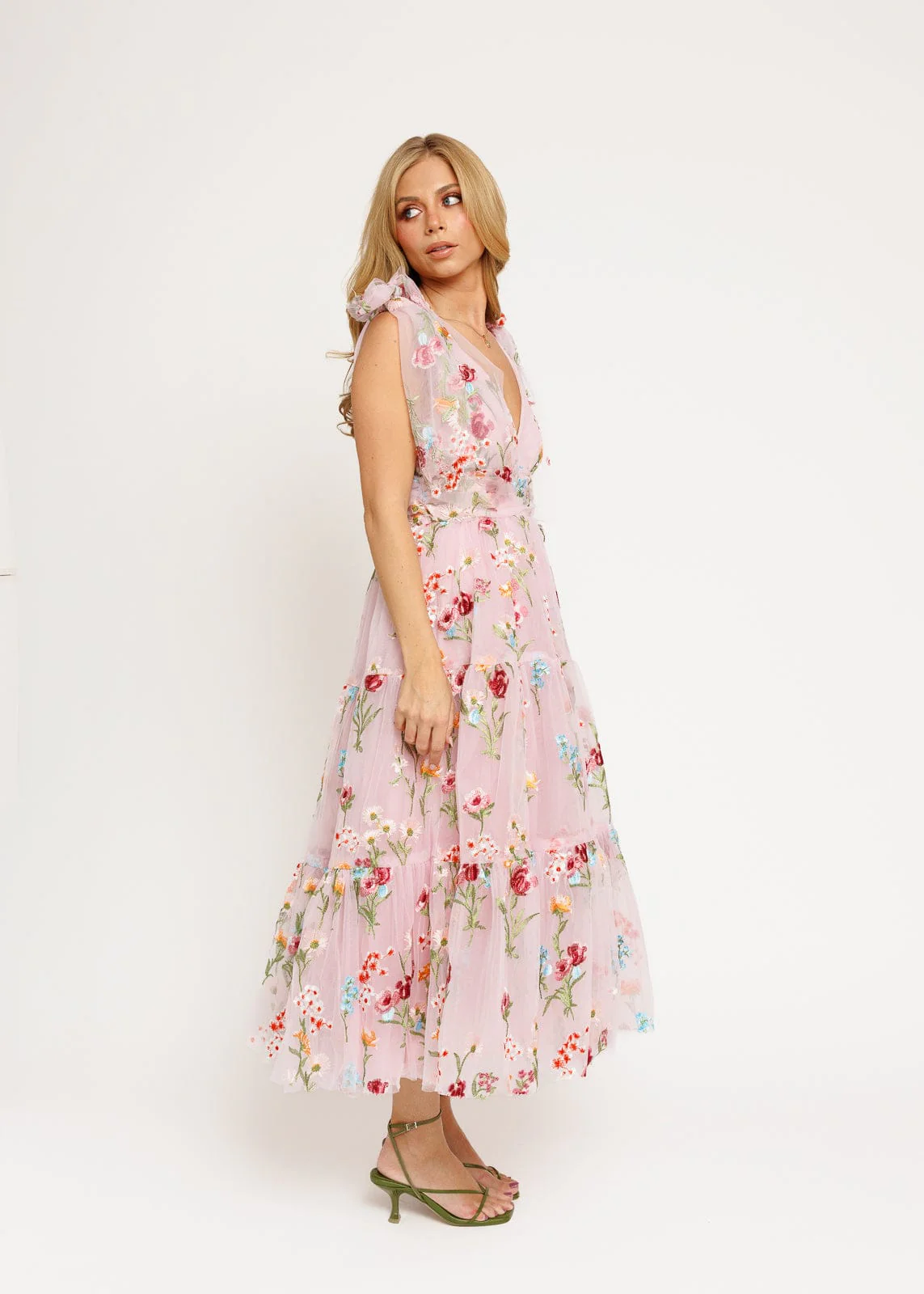 Margaret Floral Embroidered Midi Dress Pink - Image 6