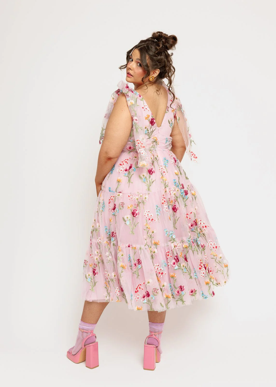 Margaret Floral Embroidered Midi Dress Pink - Image 8