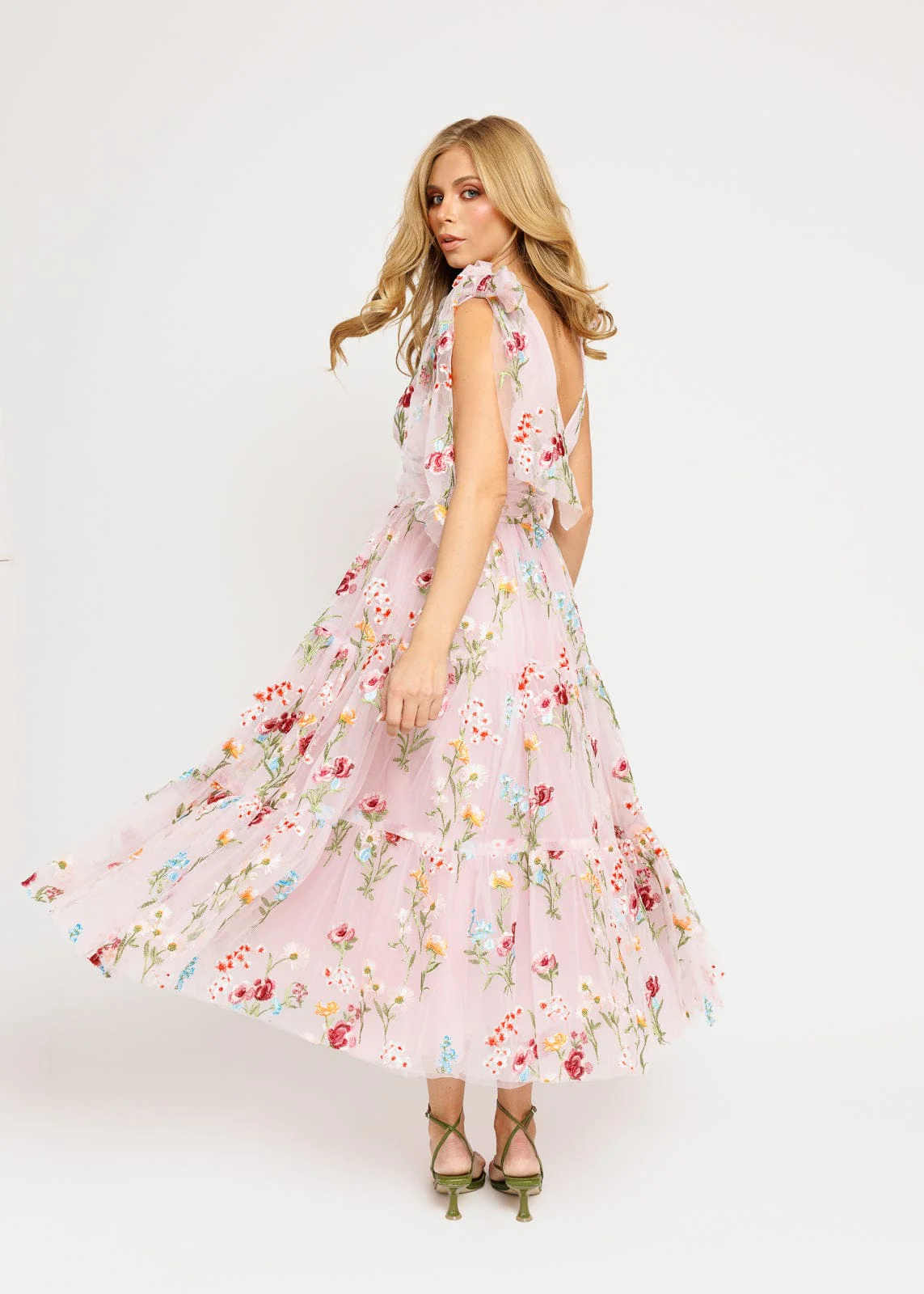 Margaret Floral Embroidered Midi Dress Pink - Image 9