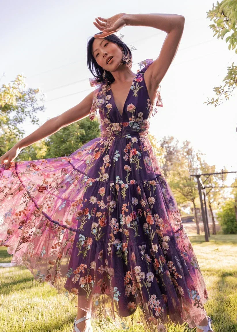 Margaret Floral Midi Dress Purple - Image 6