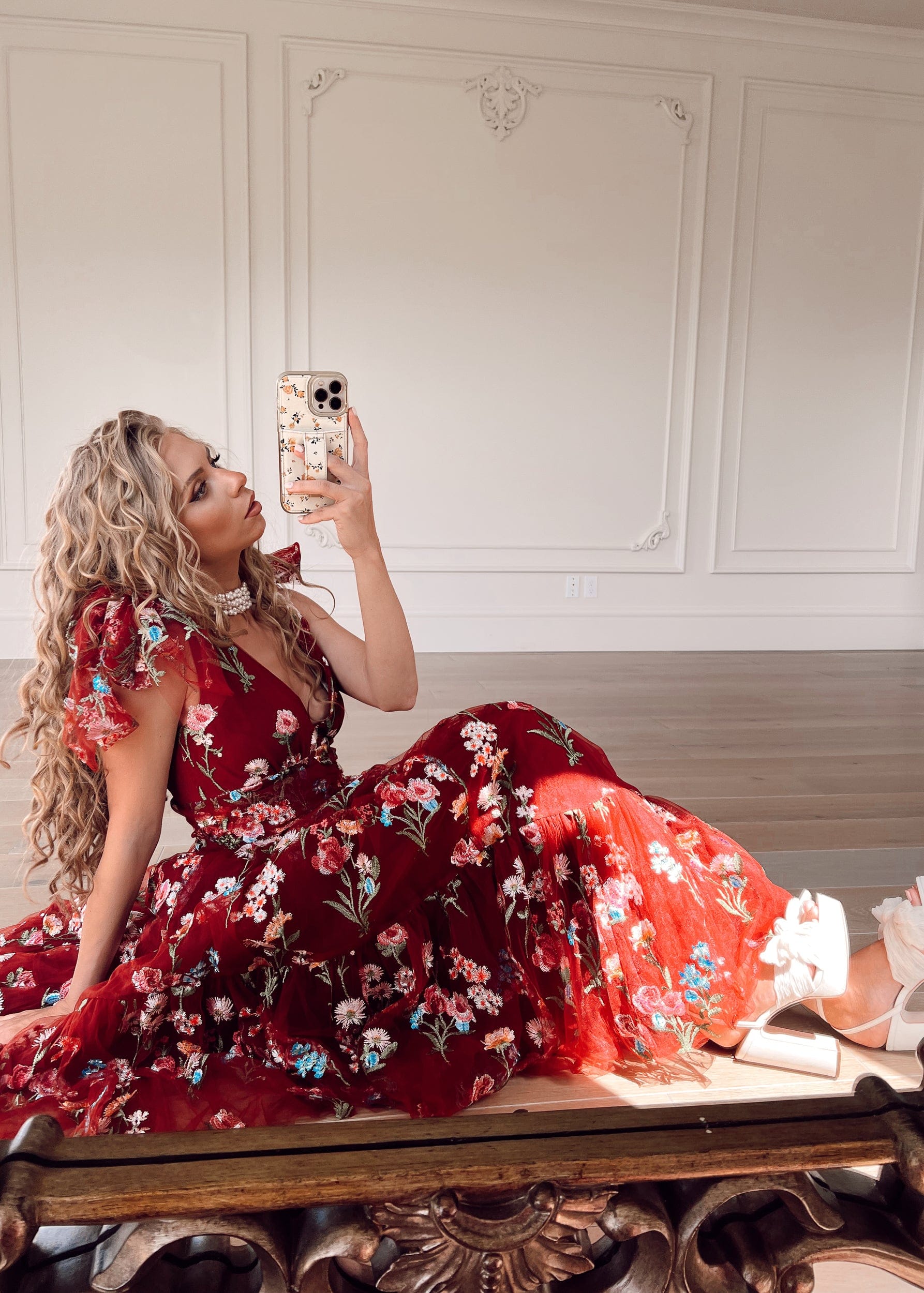 Margaret Floral Midi Dress Red - Image 9