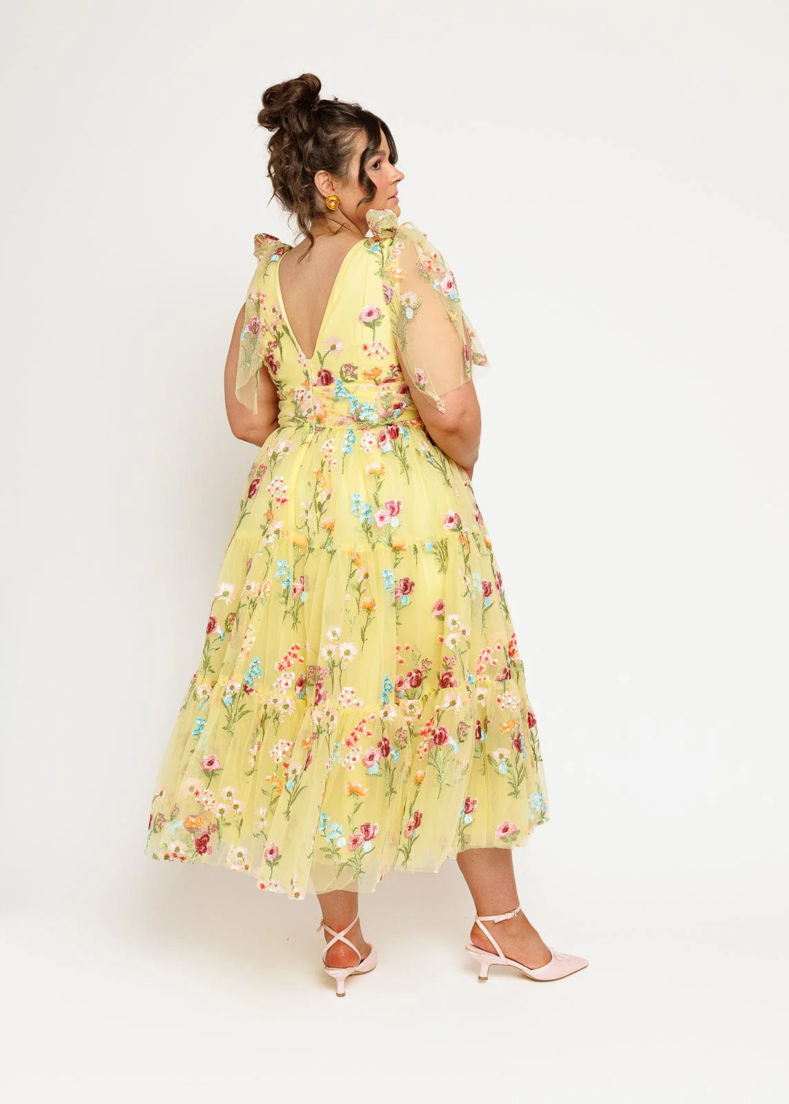 Margaret Floral Embroidered Midi Dress Yellow - Image 12