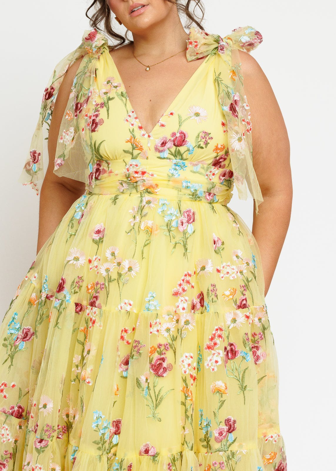 Margaret Floral Embroidered Midi Dress Yellow - Image 5