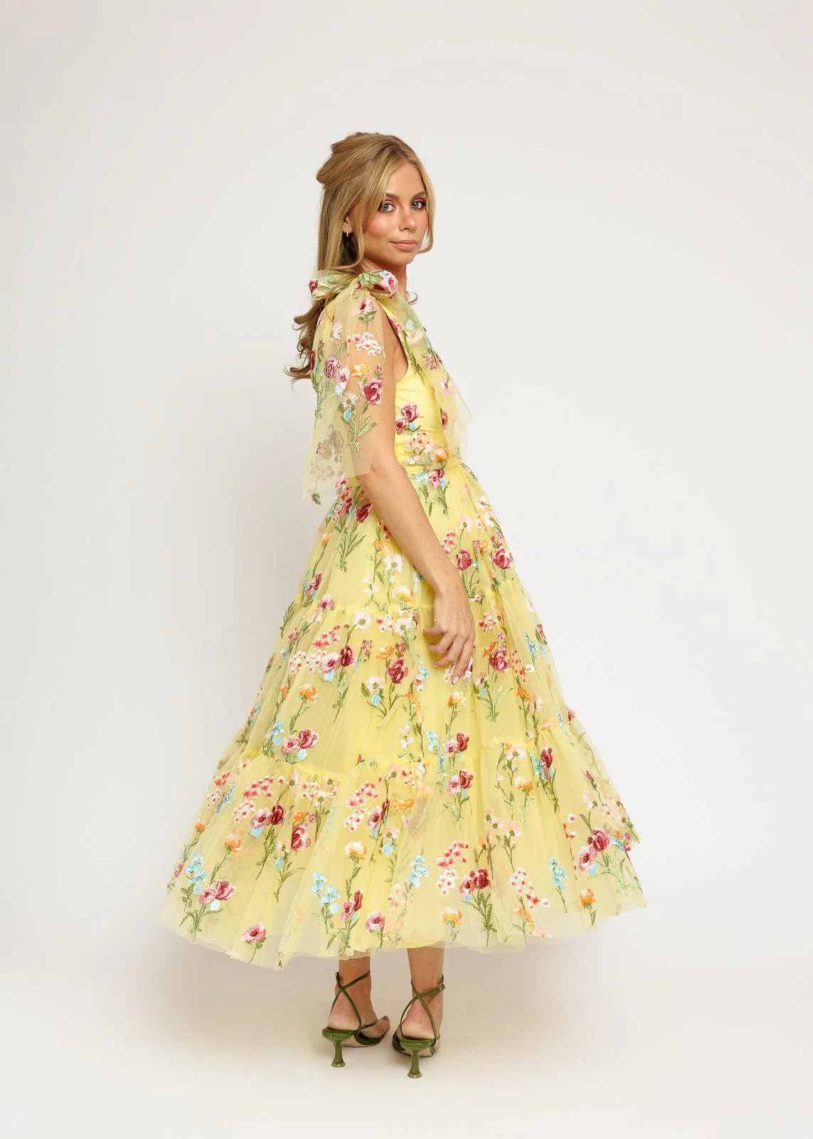 Margaret Floral Embroidered Midi Dress Yellow - Image 9