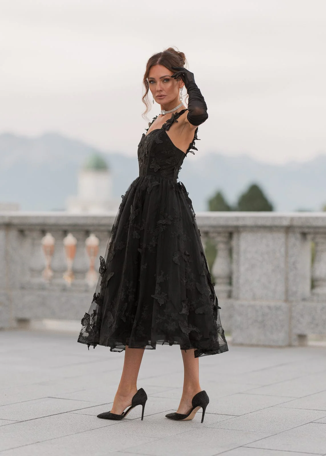 Mariposa Butterfly Corset Midi Dress - Black - Image 11