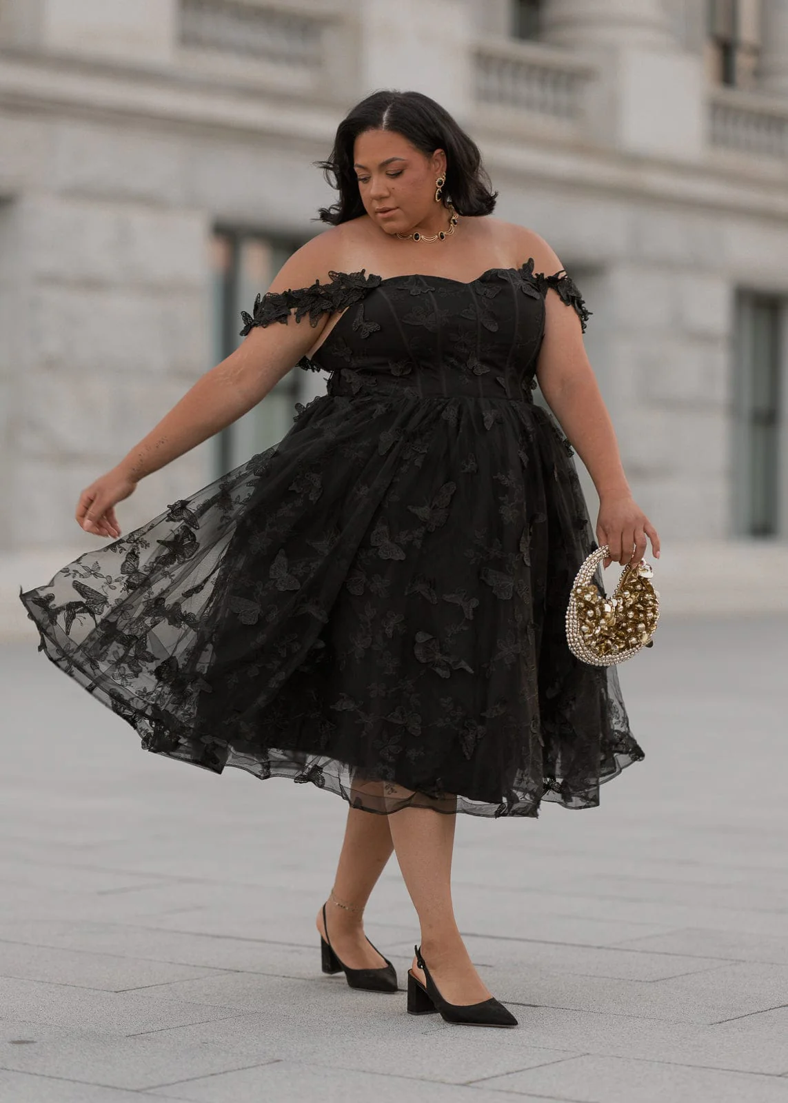 Mariposa Butterfly Corset Midi Dress - Black - Image 5