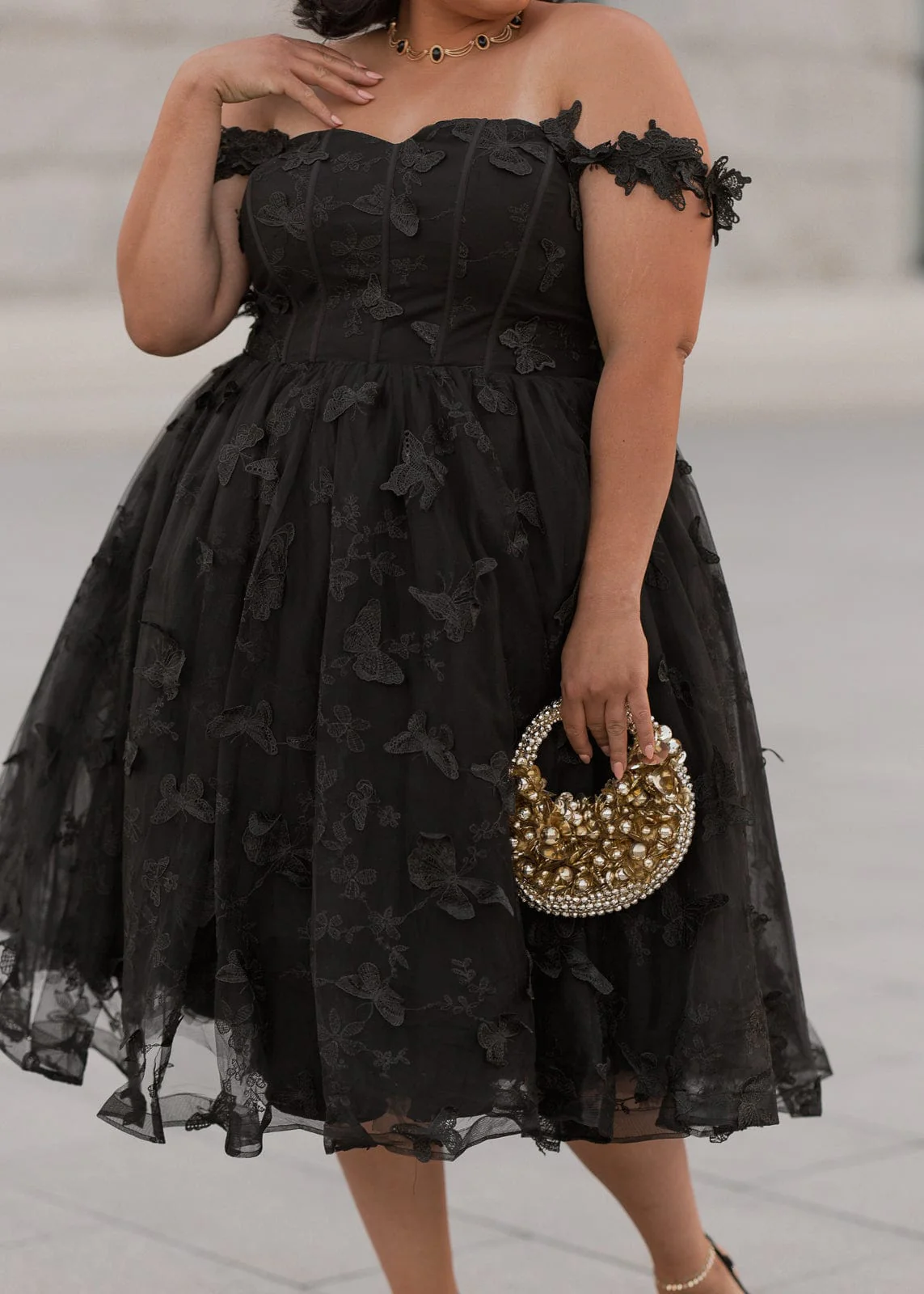 Mariposa Butterfly Corset Midi Dress - Black - Image 8