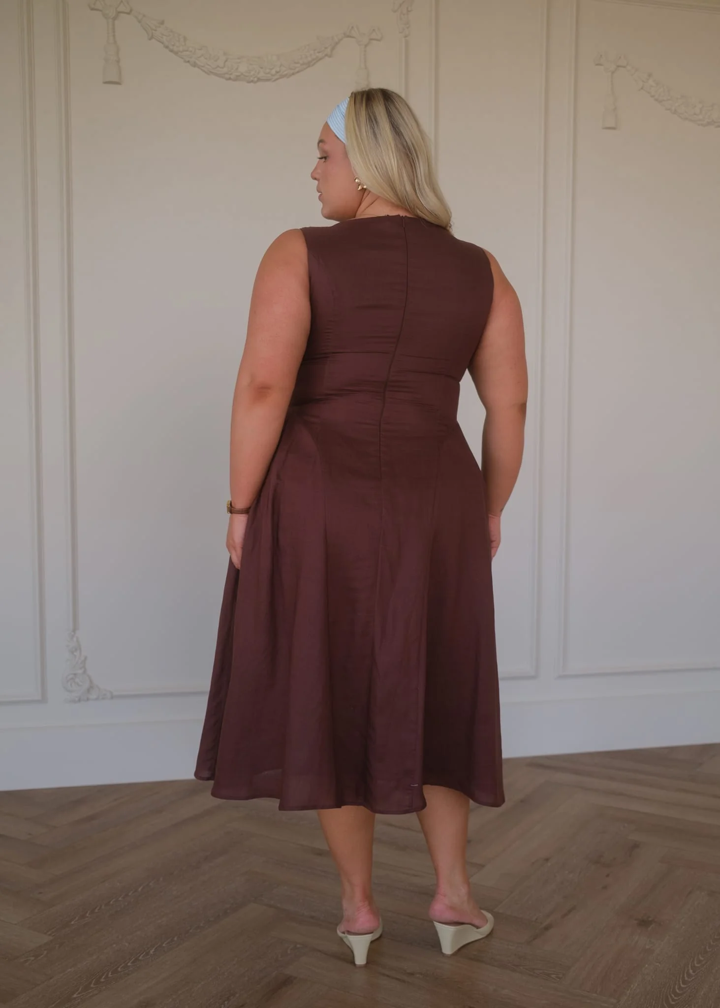 Miranda Midi Drop Waist Cotton Dress - Brown - Image 10
