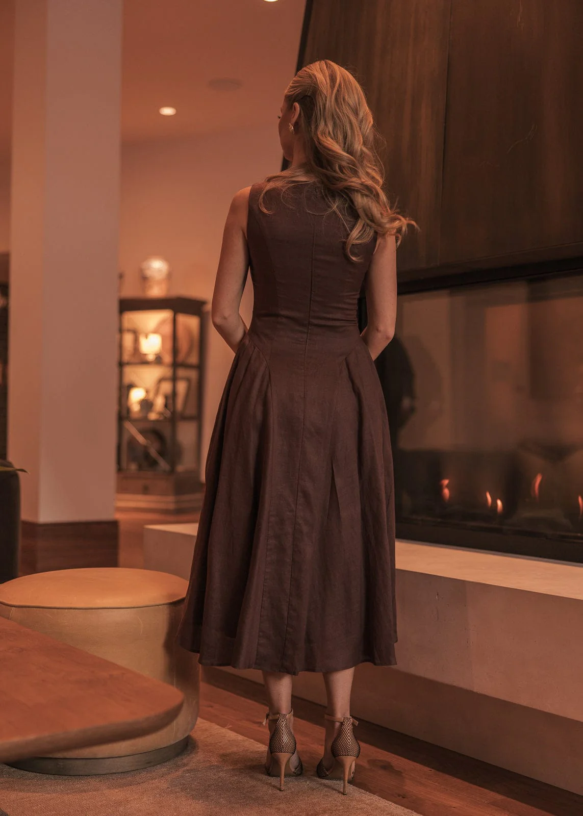 Miranda Midi Drop Waist Cotton Dress - Brown - Image 16