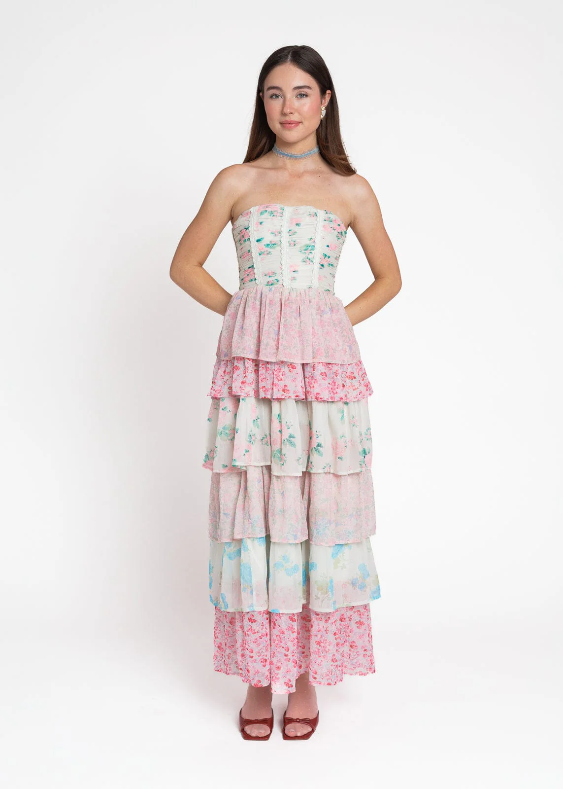 Rosemary Strapless Tiered Maxi Dress - Pink - Image 3
