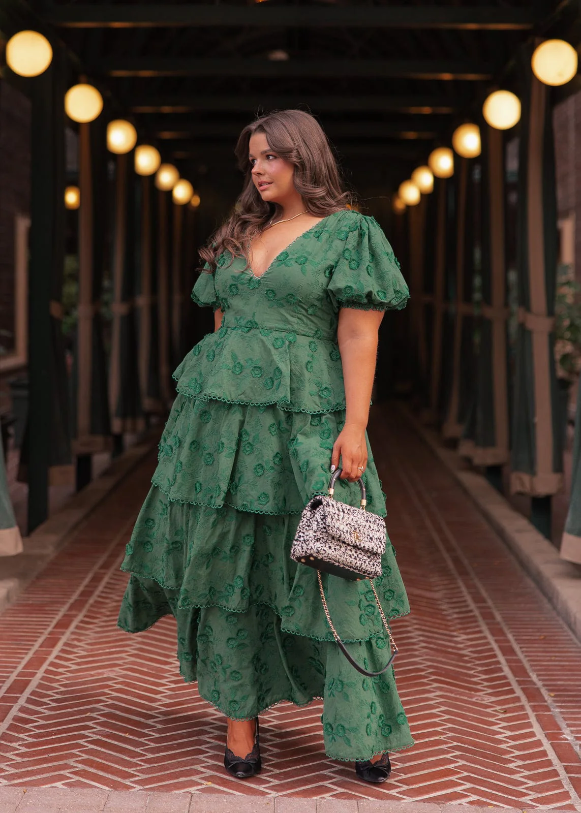 Sloane Puff Sleeve Tiered Cotton Floral V-Neck Maxi Dress - Green - Image 9