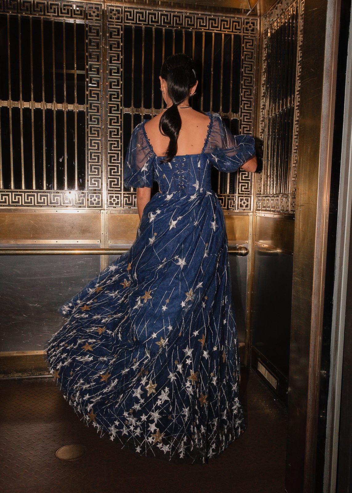 Starla Star Print Corset Maxi Dress - Navy - Image 13