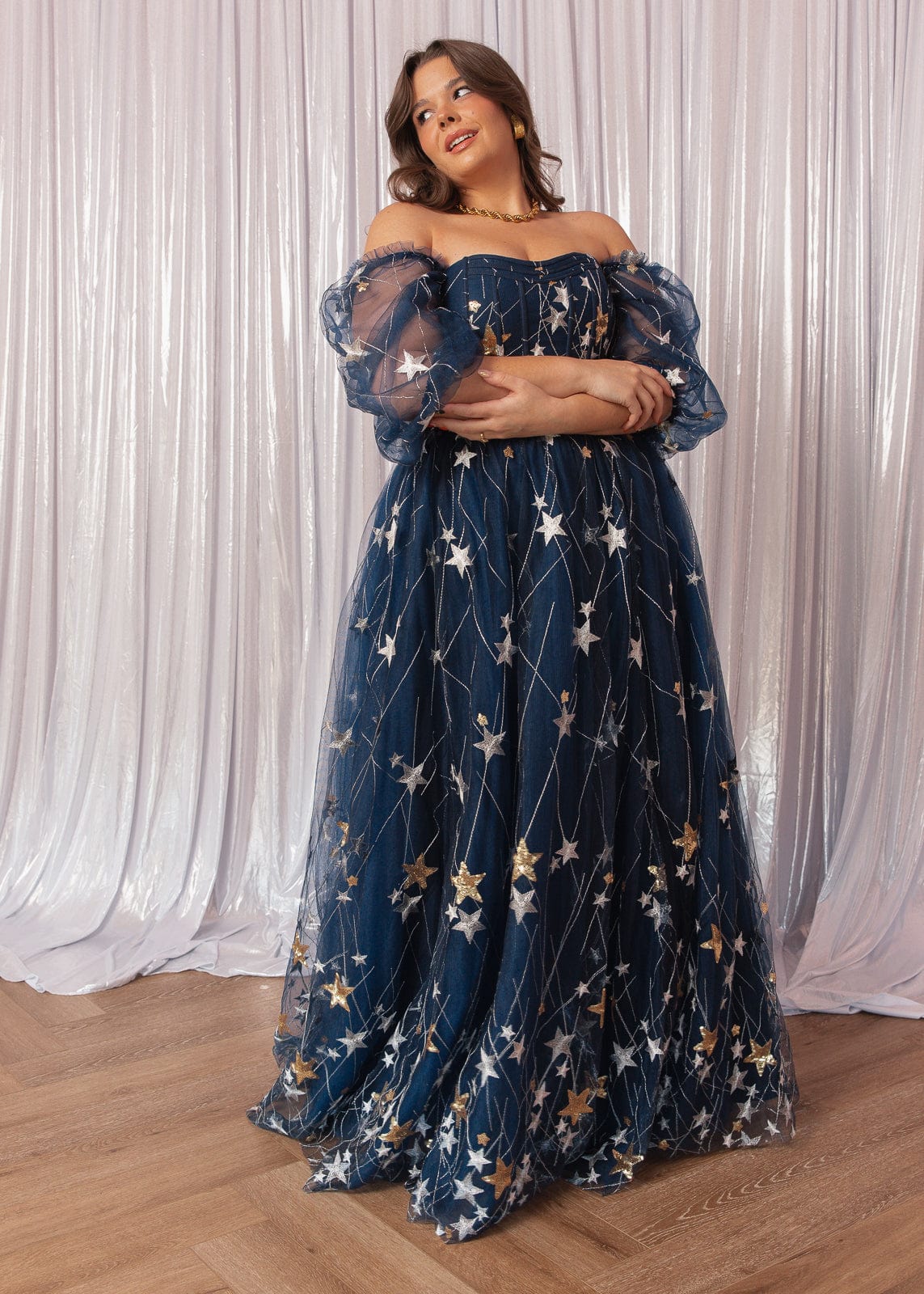 Starla Star Print Corset Maxi Dress - Navy - Image 6