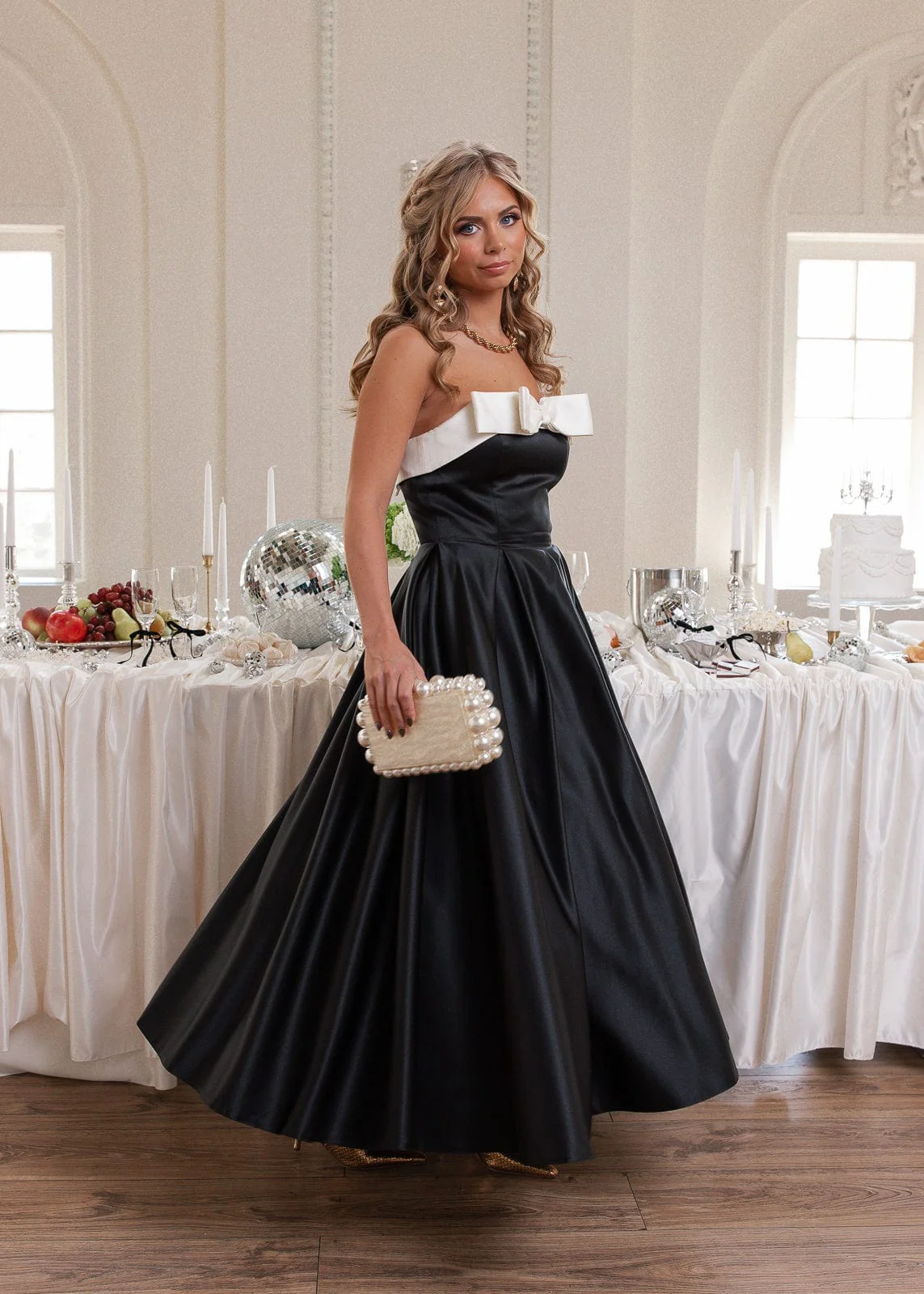 Sutton Satin Bow Strapless Dress - Black - Image 10