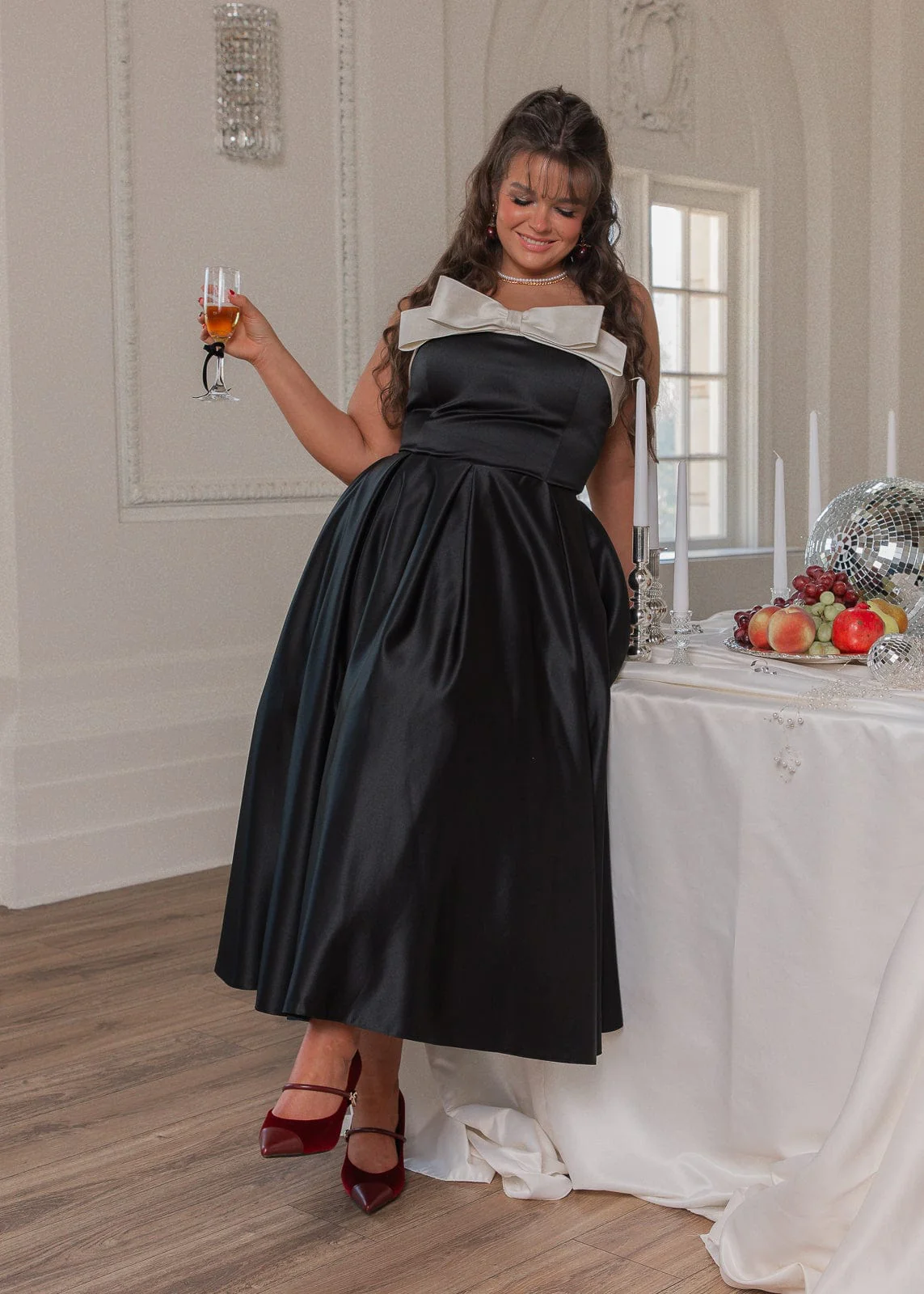 Sutton Satin Bow Strapless Dress - Black - Image 12